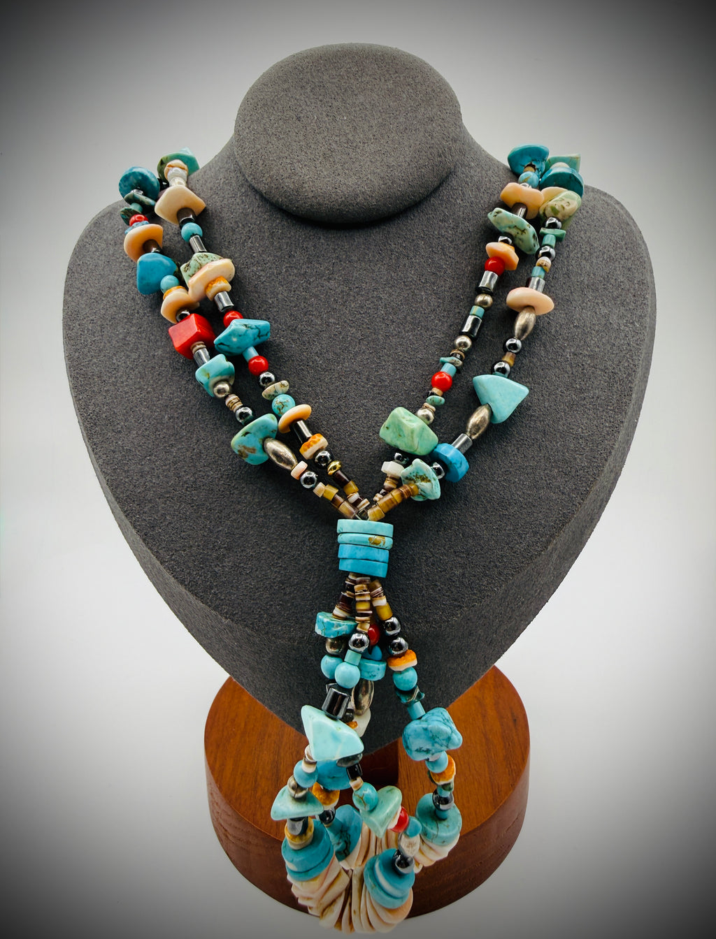 Mixed Stone/Bead Jacla-Style Heishi Necklace (Kewa/Santo Domingo), 28"+3", 90g