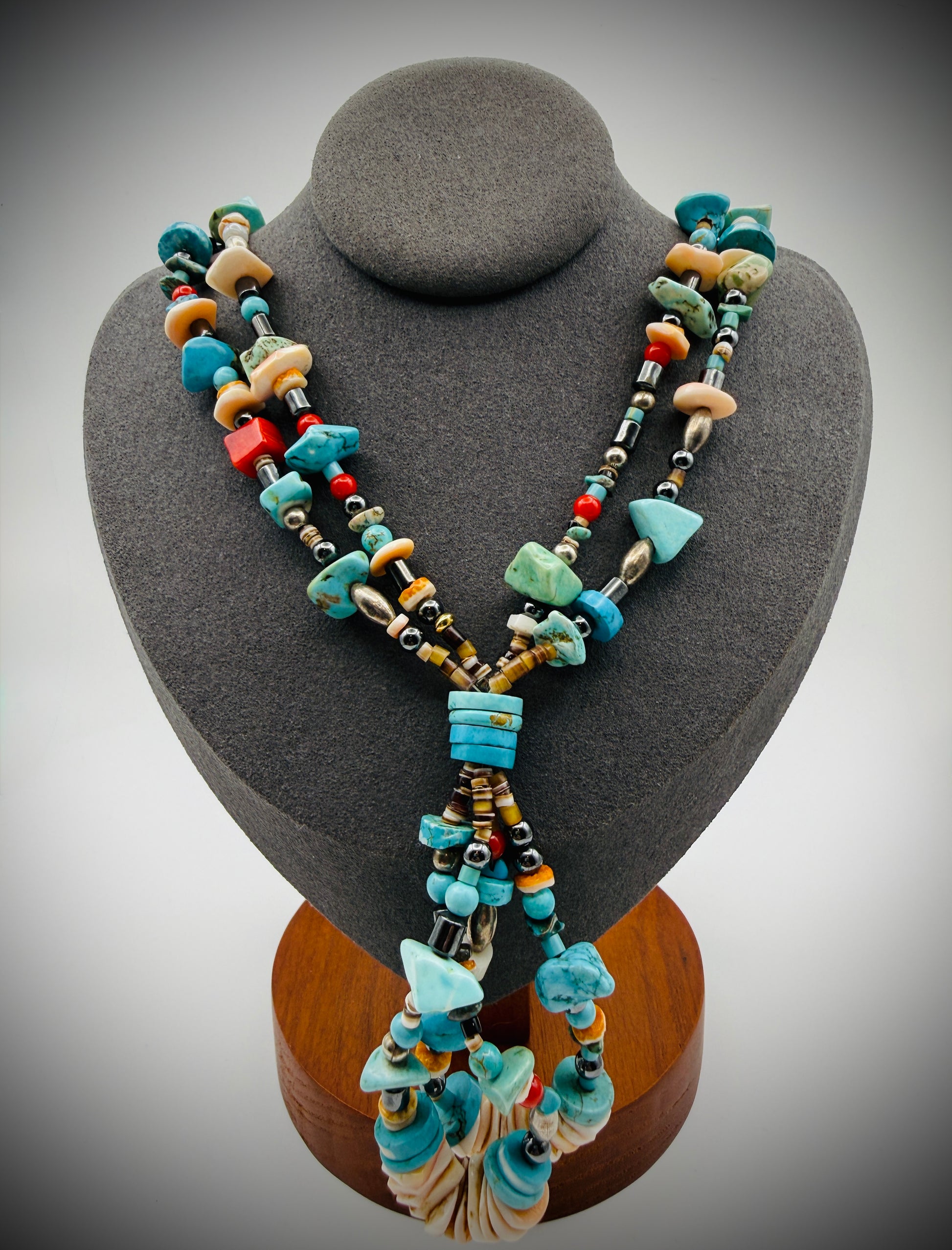 Mixed Stone/Bead Jacla-Style Heishi Necklace (Kewa/Santo Domingo), 28"+3", 90g