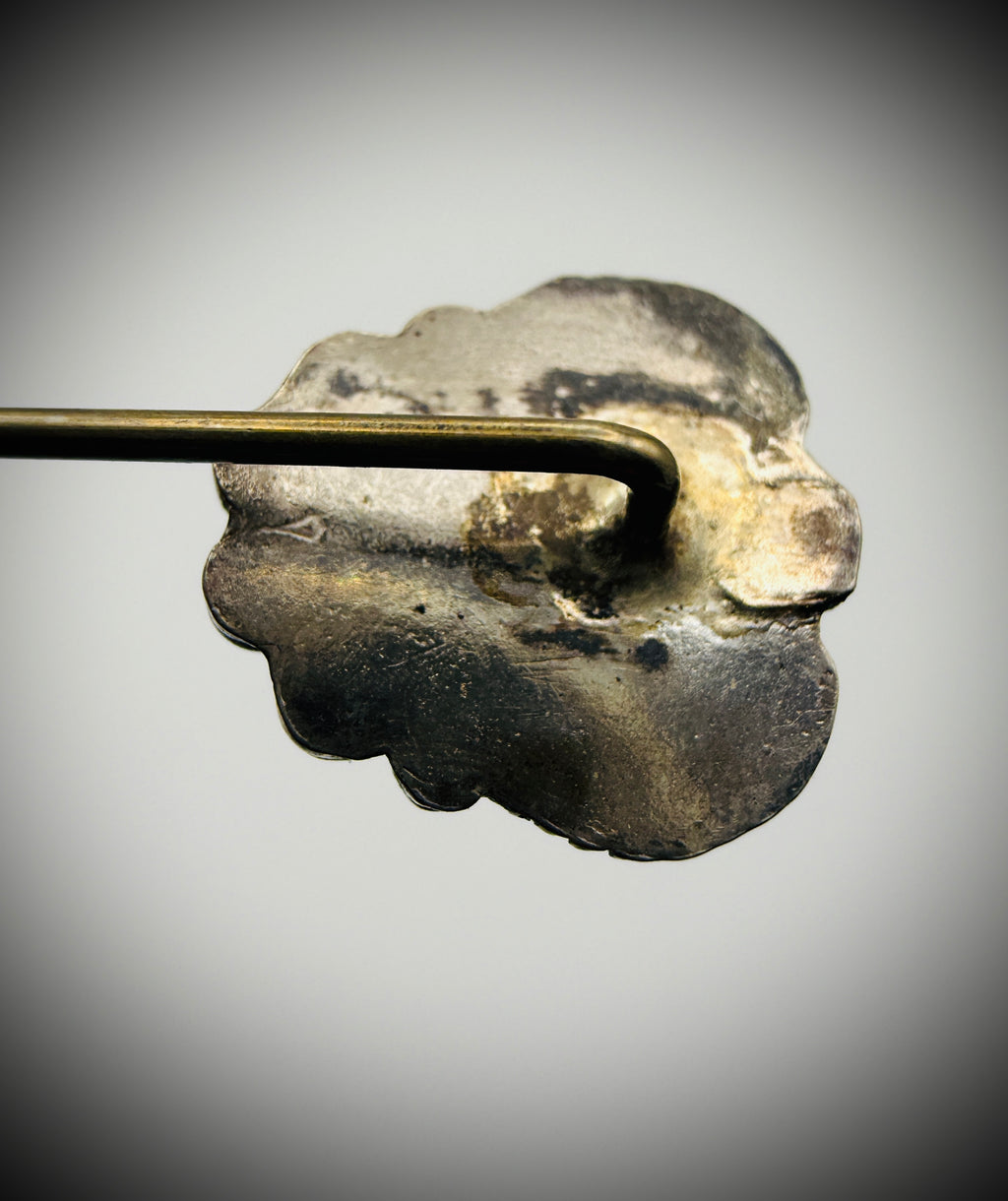 Vintage Sterling Hat Pin • Green Cabochon • 3"