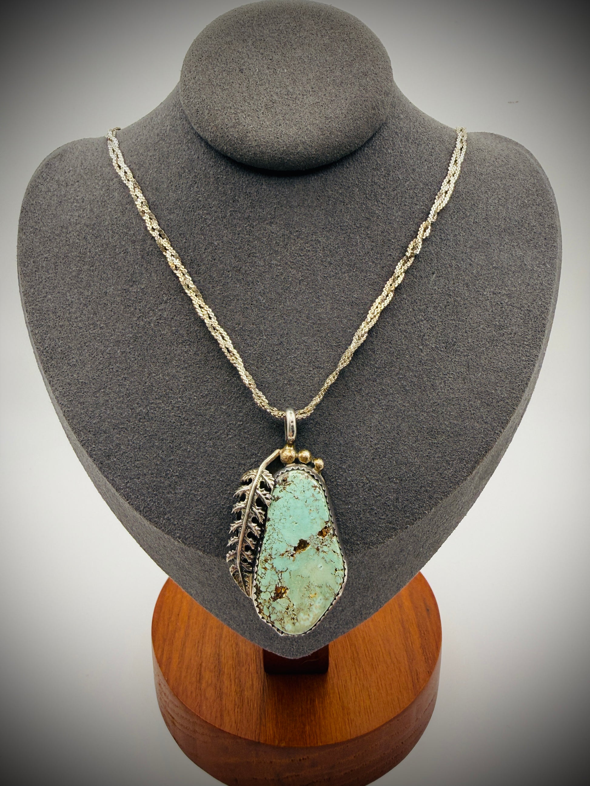 Sterling Turquoise Pendant w/ Leaf Accent • 1.75" • Pendant Only