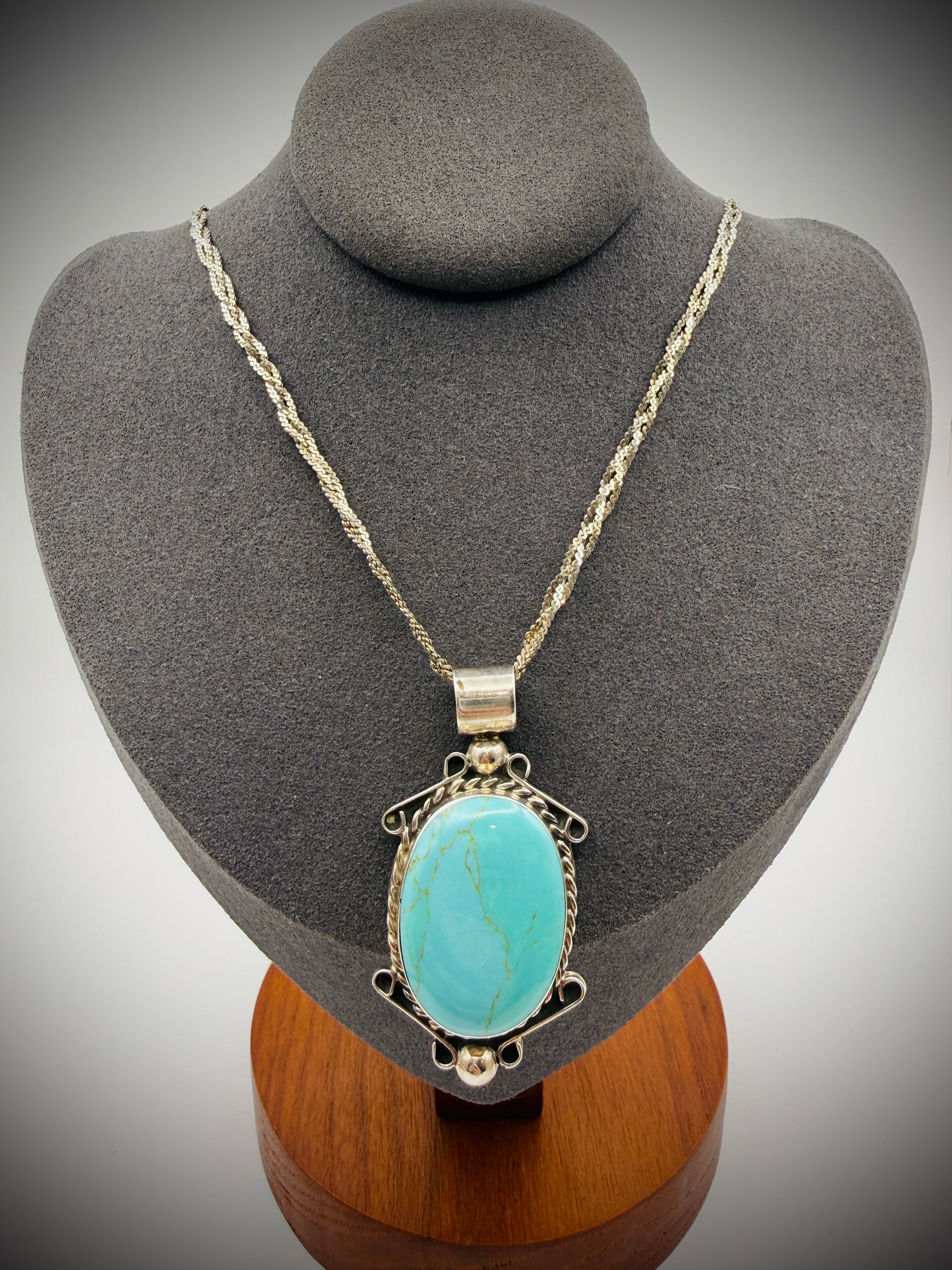 Mexican Sterling Silver Turquoise Pendant – Marked 925 Mexico