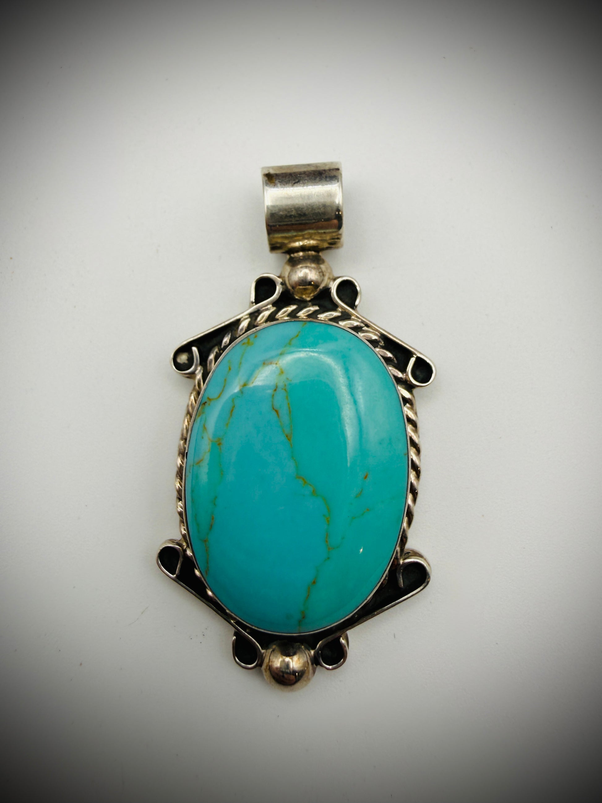 Mexican Sterling Silver Turquoise Pendant – Marked 925 Mexico