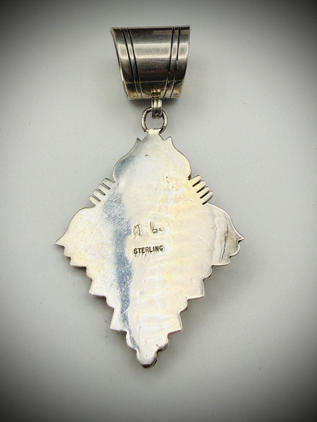 Sterling Malachite Pendant • Artist-Stamped “M L” • 2.75" • Pendant Only