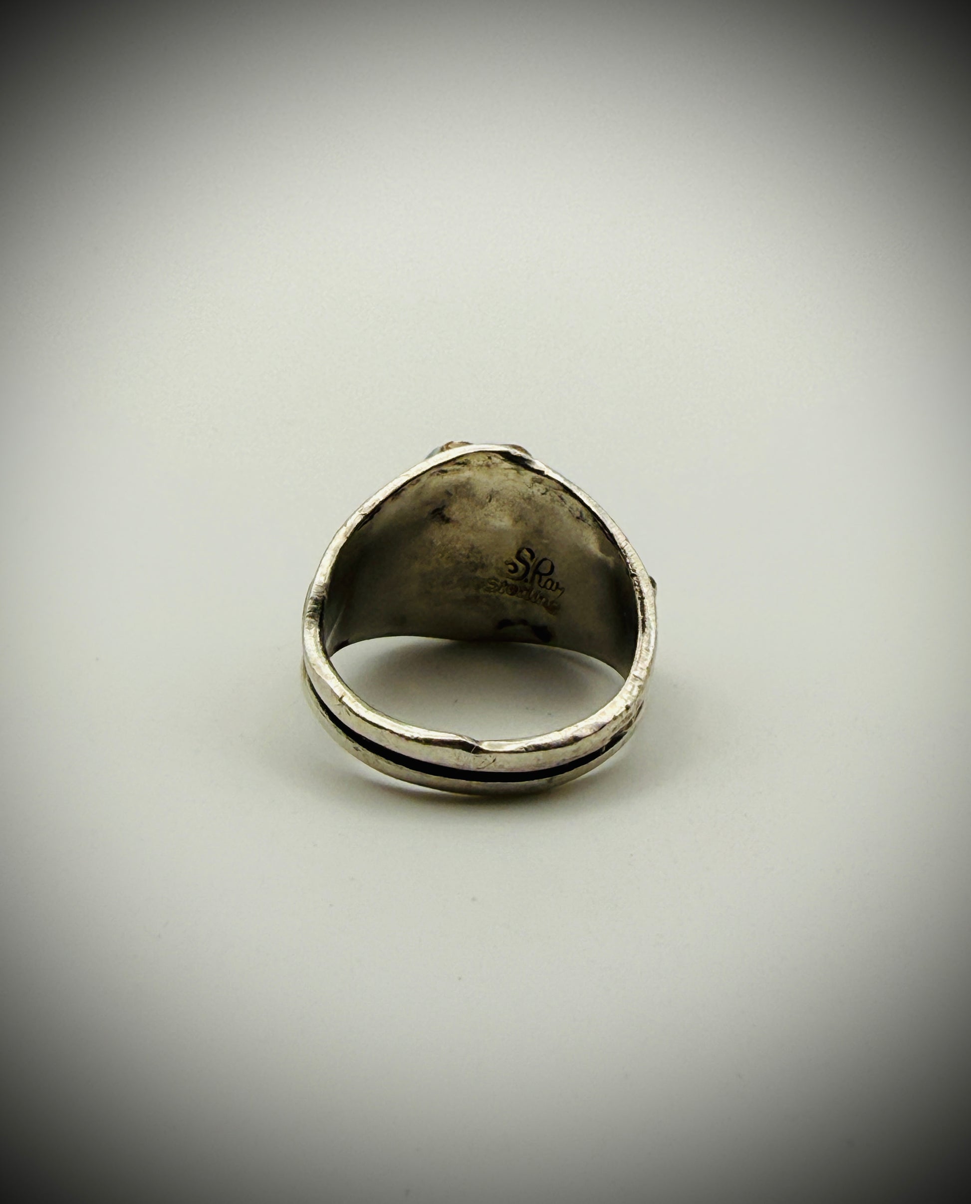 Vintage Silver Ray Navajo Sterling Horseshoe Ring w/ Opal Inlay – Size 8