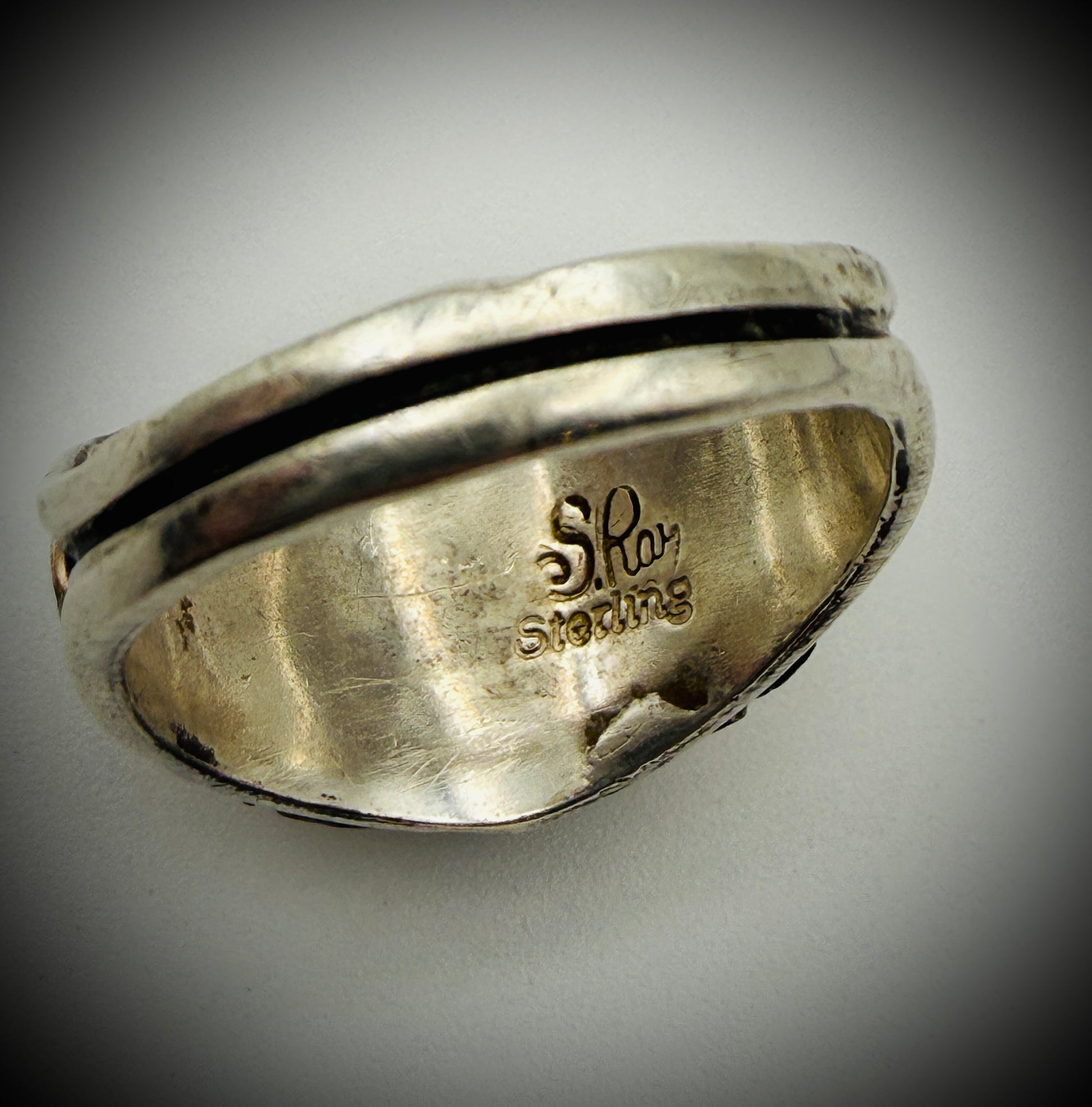 Vintage Silver Ray Navajo Sterling Horseshoe Ring w/ Opal Inlay – Size 8