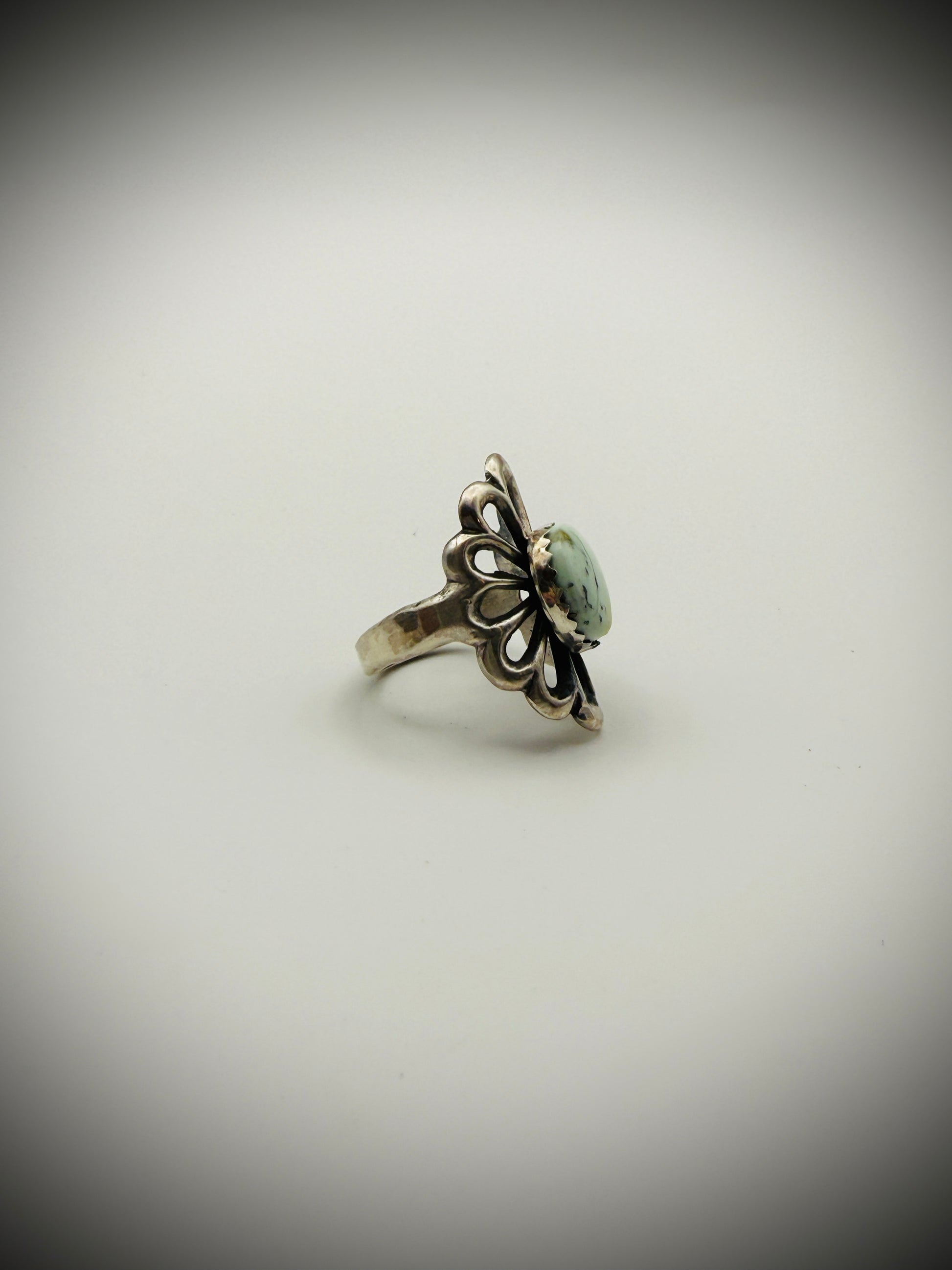 Vintage Artist-Signed Sterling Silver Palomino Turquoise Floral Ring – Size 7.5