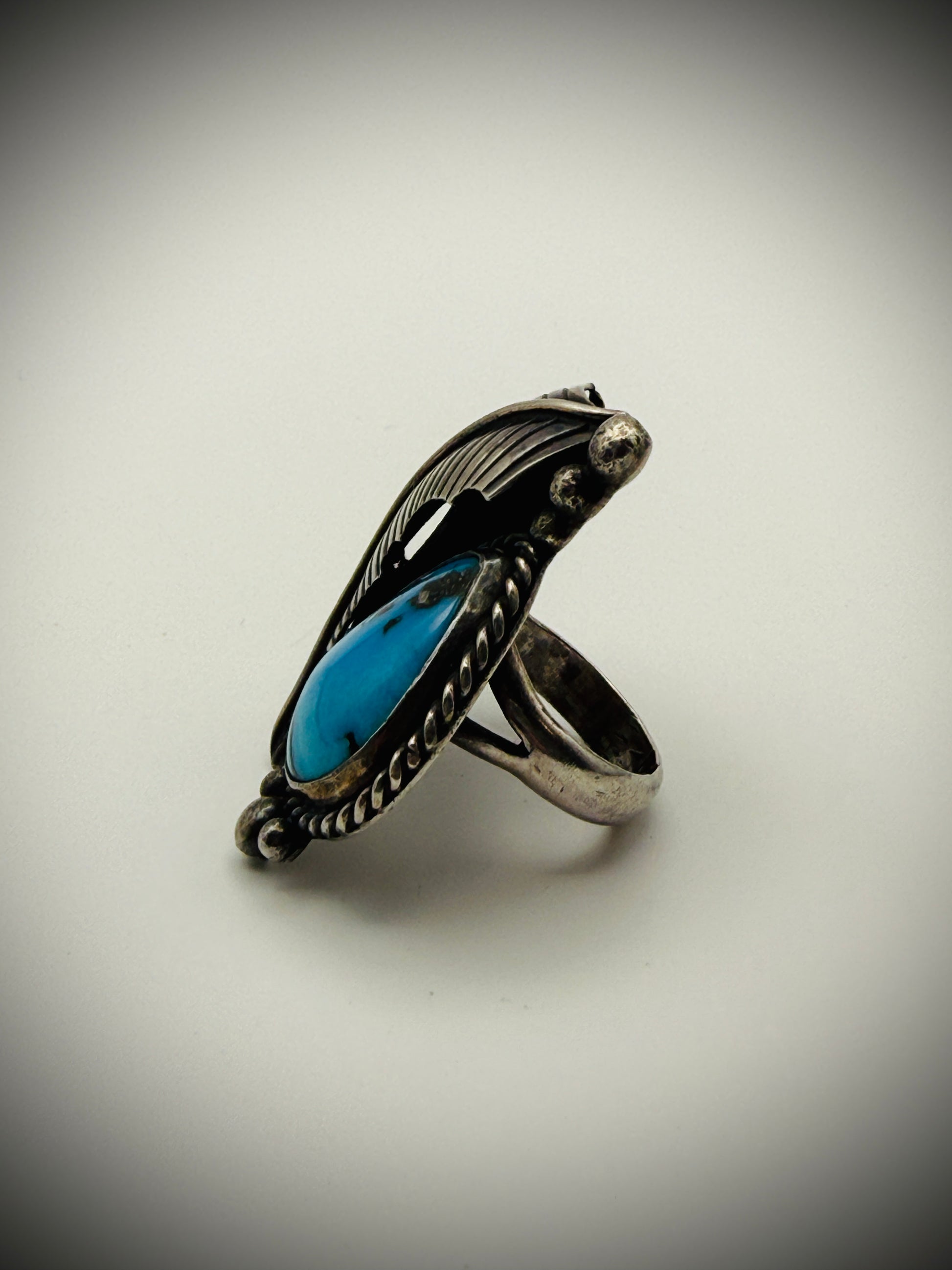 Vintage Sterling Turquoise Statement Ring — Sz 6.25, 15g