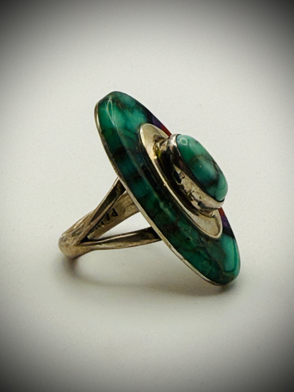 Michael Rogers Paiute Handmade Sterling Rainbow Inlay Ring – Size 6.5