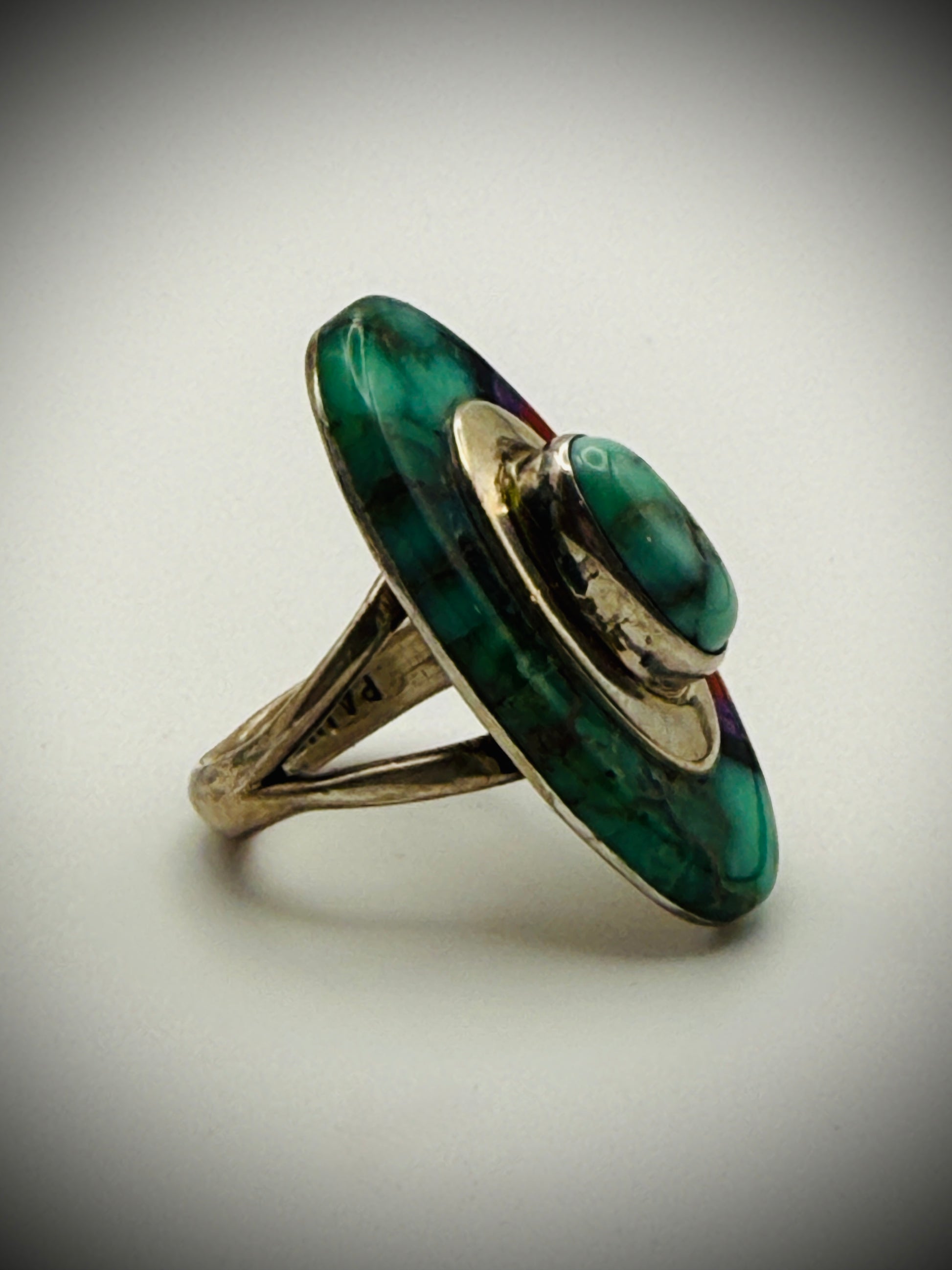 Michael Rogers Paiute Handmade Sterling Rainbow Inlay Ring – Size 6.5