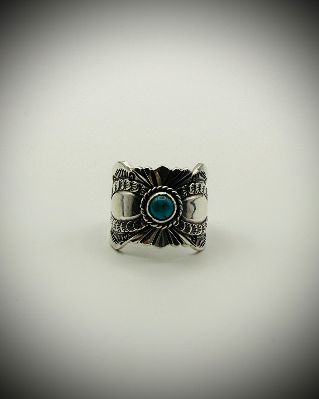 Delayne Reeves Sterling Silver Turquoise Wide Band Ring Size 7.25