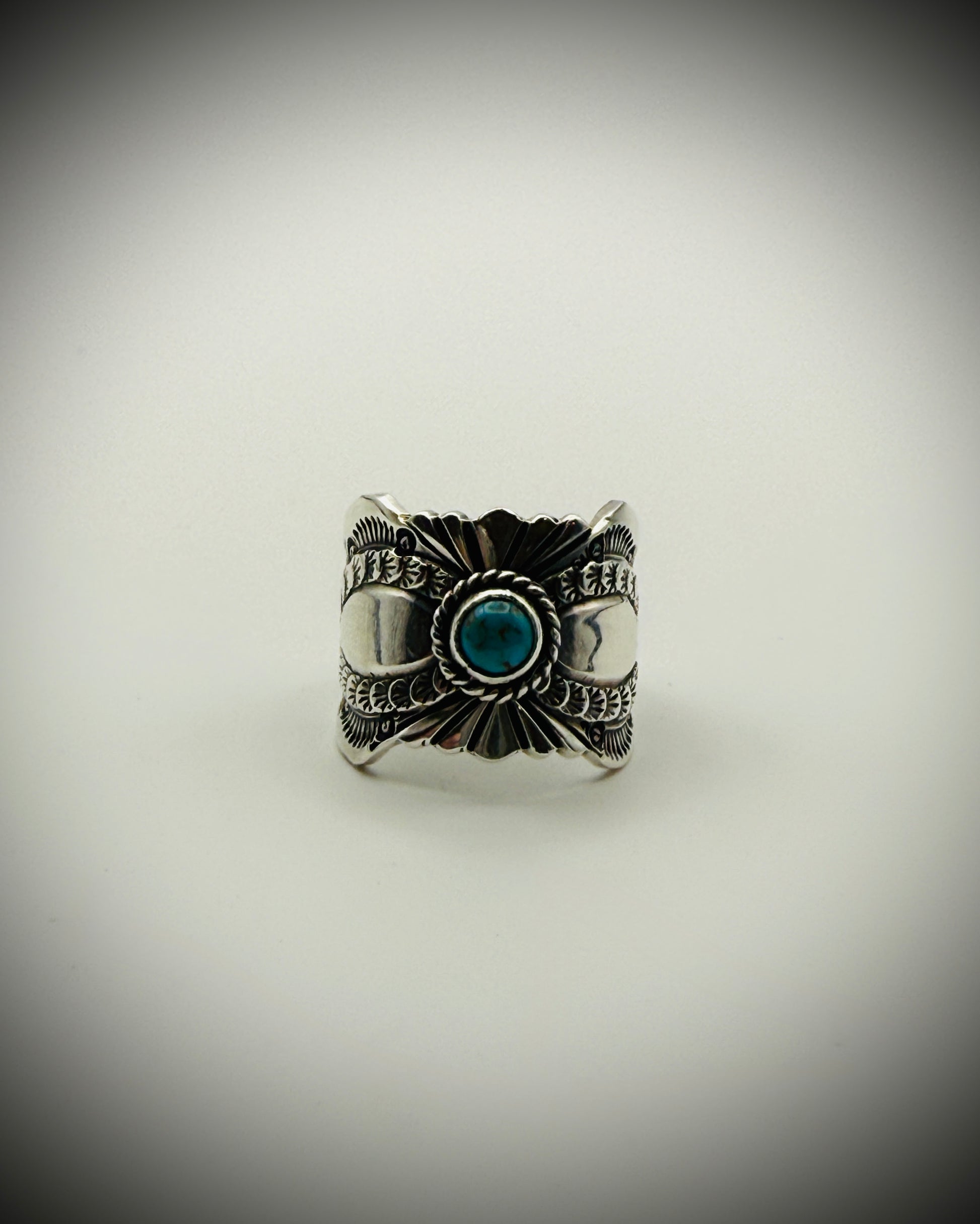 Delayne Reeves Sterling Silver Turquoise Wide Band Ring Size 7.25
