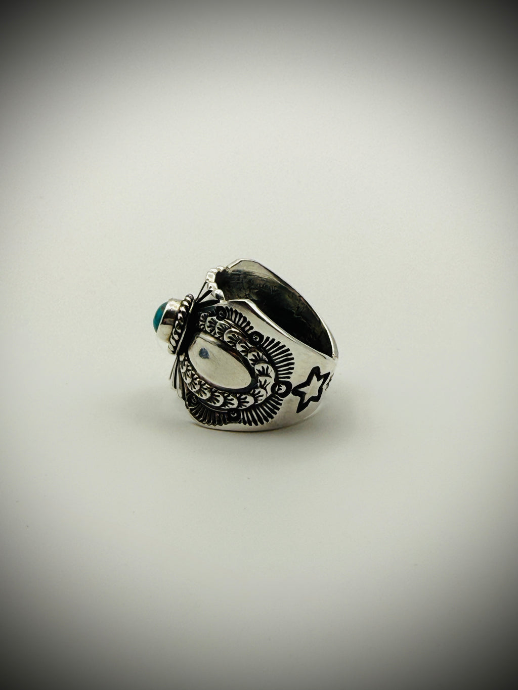 Delayne Reeves Sterling Silver Turquoise Wide Band Ring Size 7.25