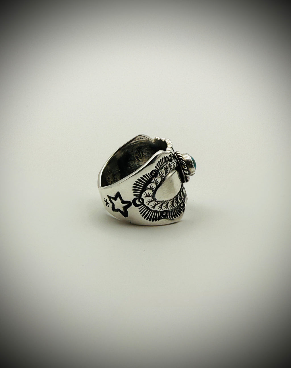 Delayne Reeves Sterling Silver Turquoise Wide Band Ring Size 7.25