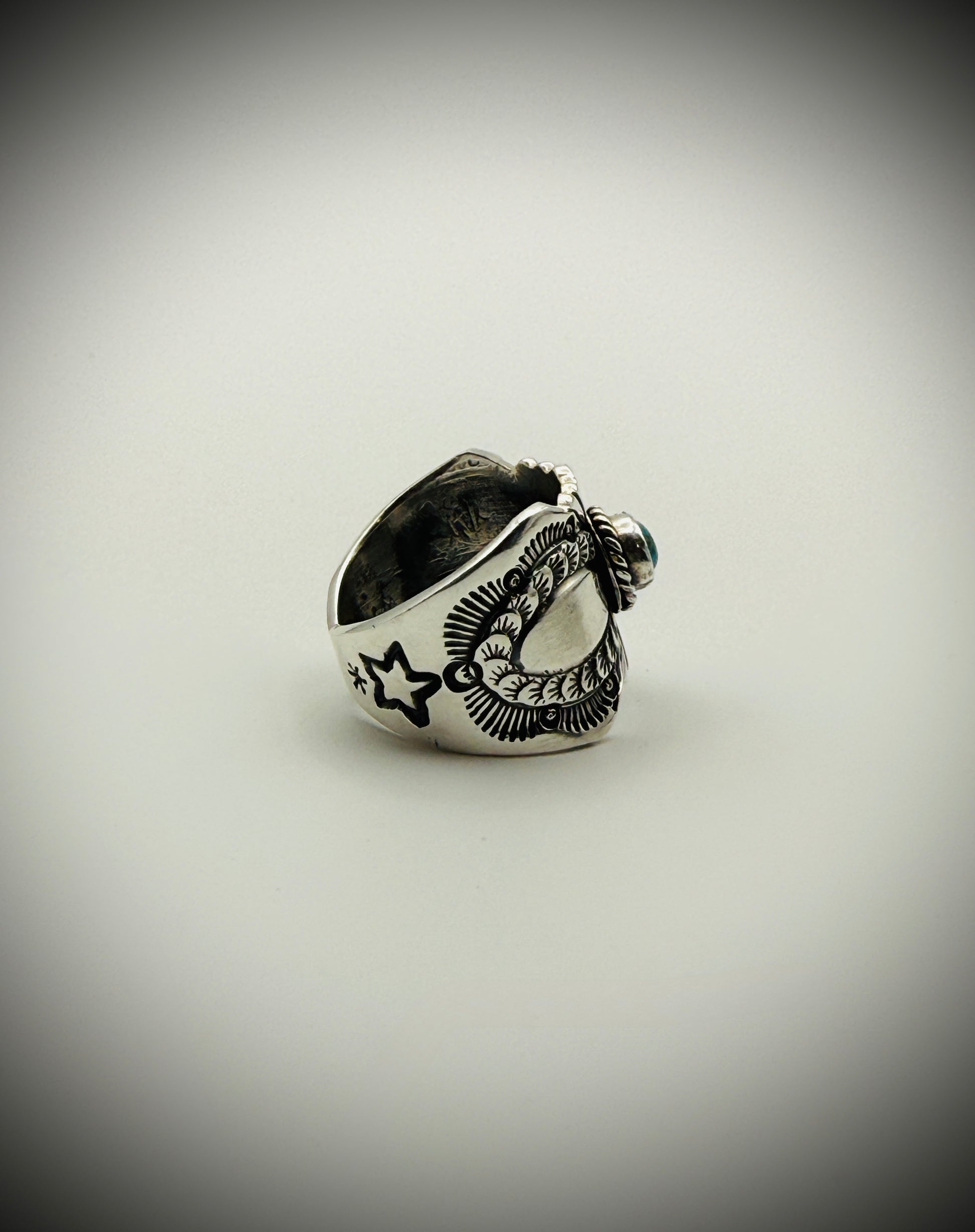 Delayne Reeves Sterling Silver Turquoise Wide Band Ring Size 7.25