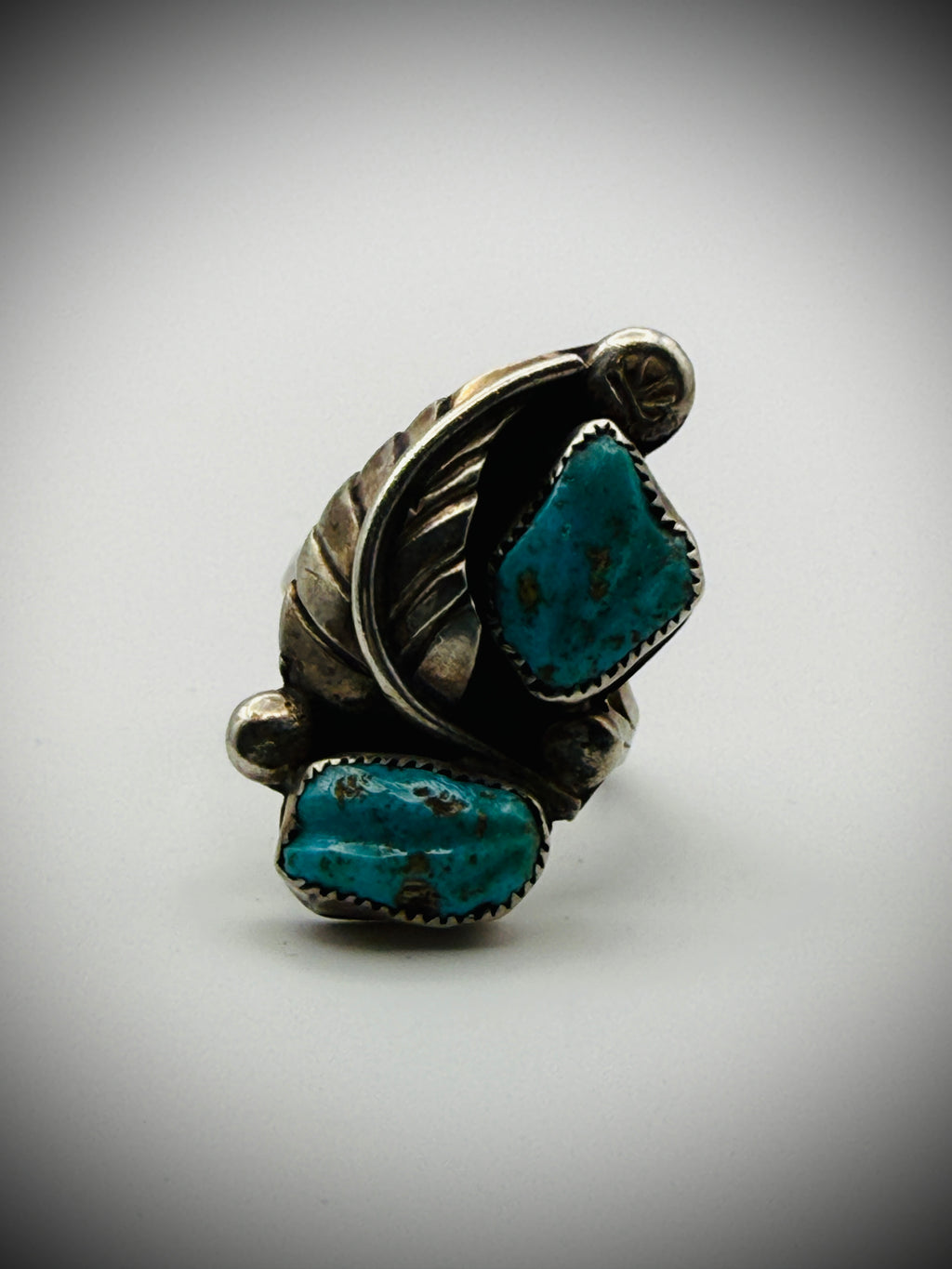 Navajo Sterling Two-Stone Turquoise Ring – Size 6.75 - Artist Signed "FE"