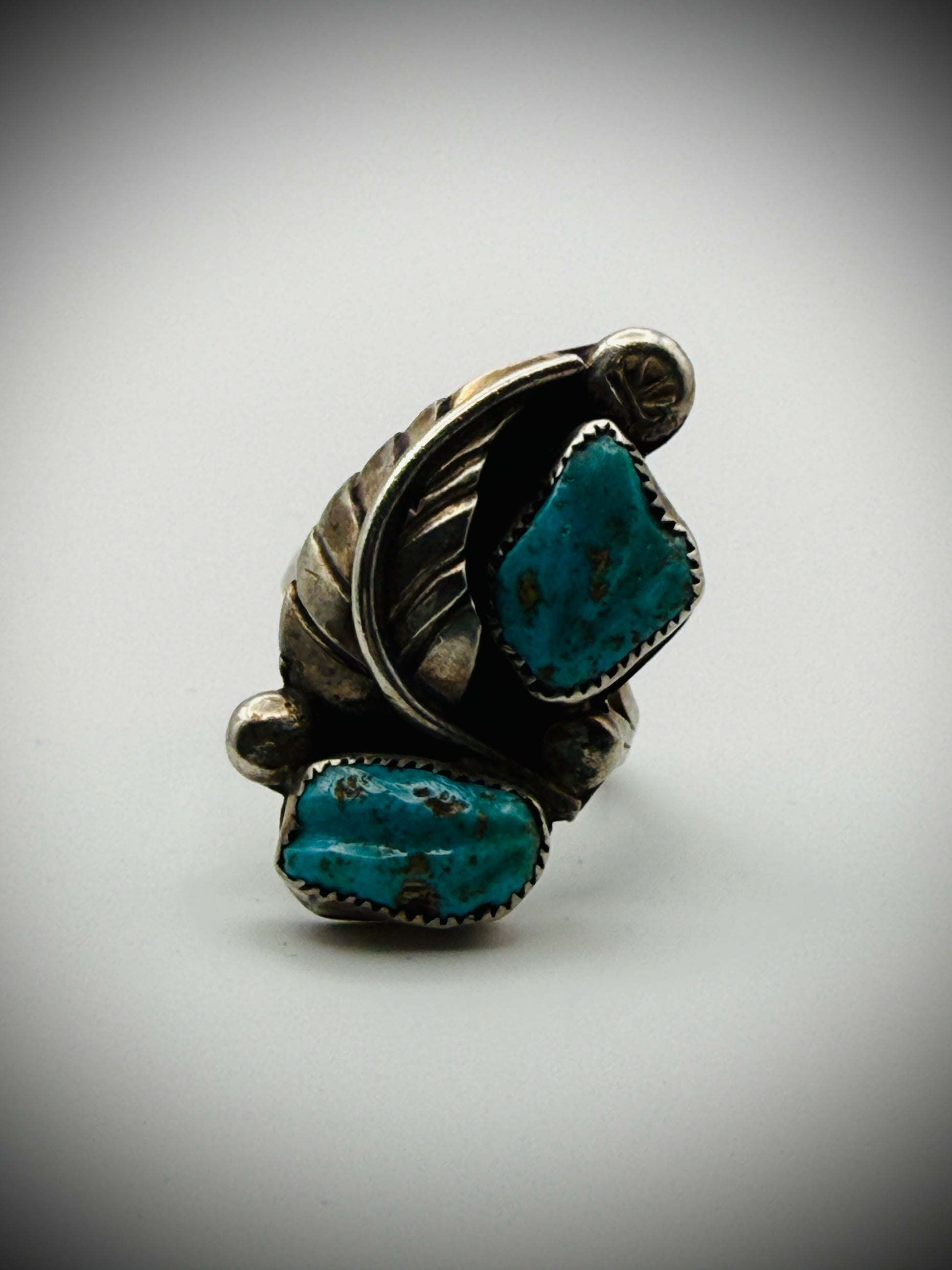 Navajo Sterling Two-Stone Turquoise Ring – Size 6.75 - Artist Signed "FE"