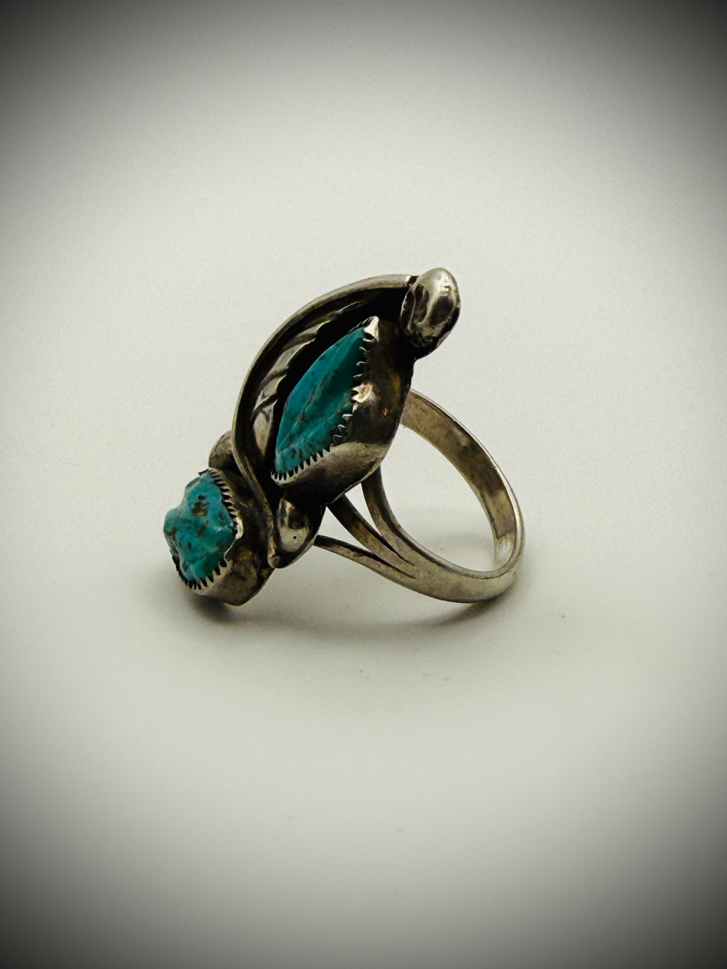 Navajo Sterling Two-Stone Turquoise Ring – Size 6.75 - Artist Signed "FE"