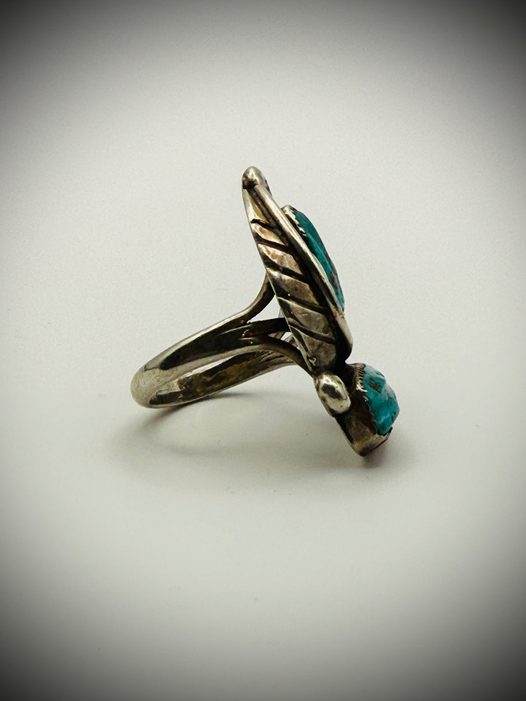 Navajo Sterling Two-Stone Turquoise Ring – Size 6.75 - Artist Signed "FE"