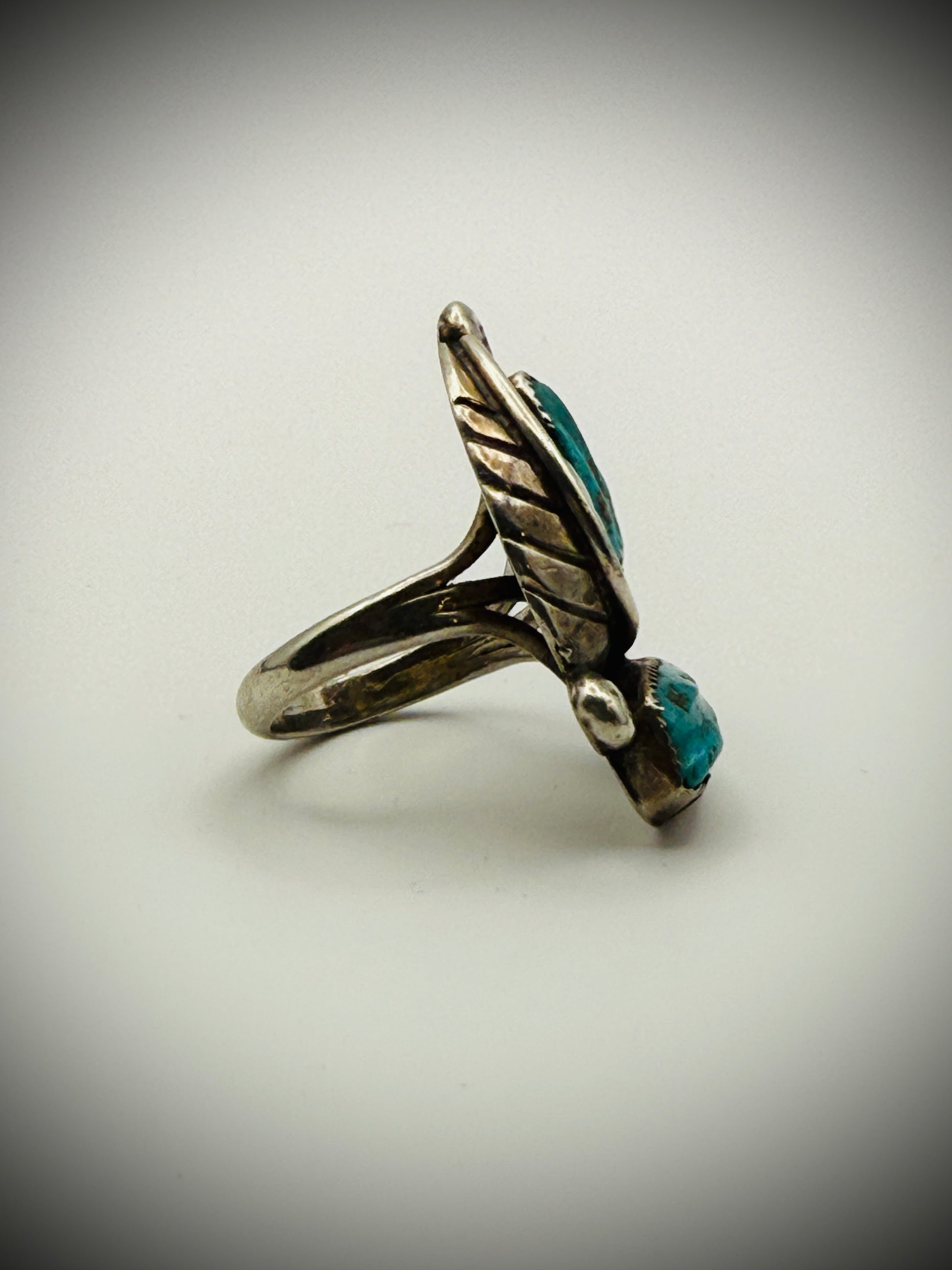 Navajo Sterling Two-Stone Turquoise Ring – Size 6.75 - Artist Signed "FE"