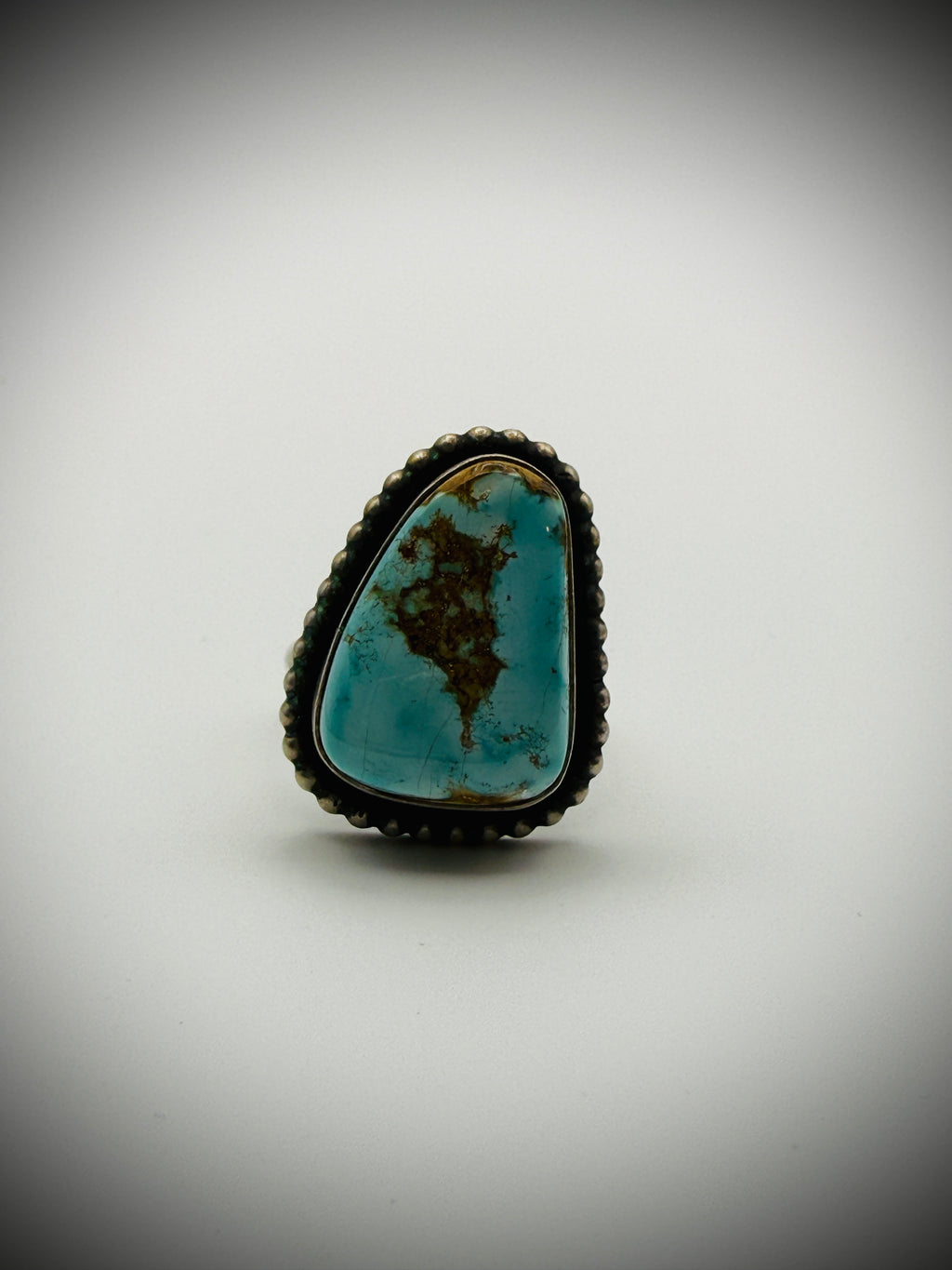 Sterling Turquoise Statement Ring – Artist Signed “E” – Size 7.5 (10g)