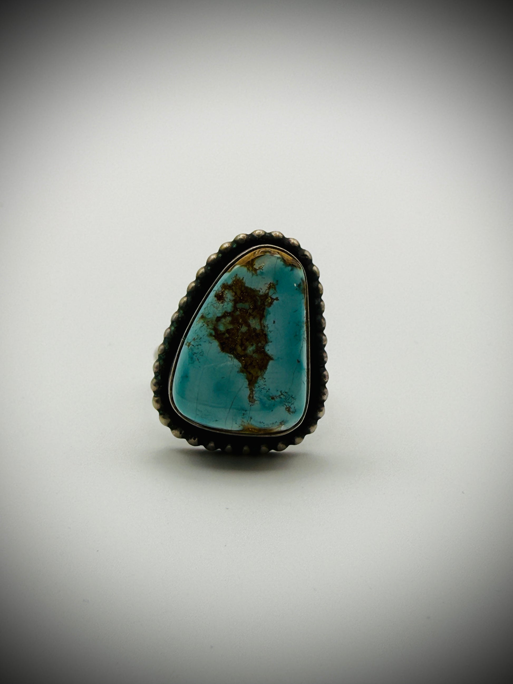 Sterling Turquoise Statement Ring – Artist Signed “E” – Size 7.5 (10g)