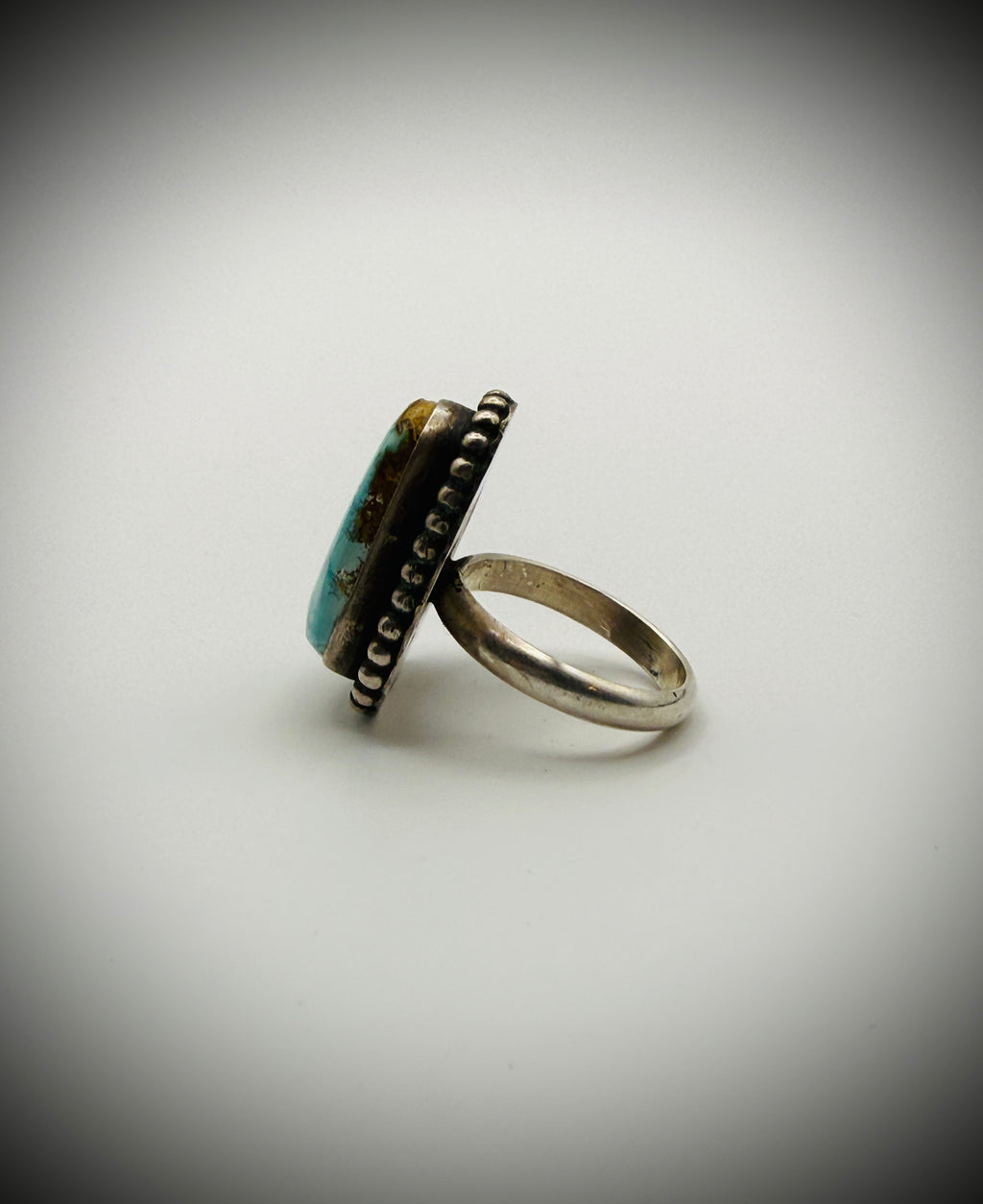 Sterling Turquoise Statement Ring – Artist Signed “E” – Size 7.5 (10g)