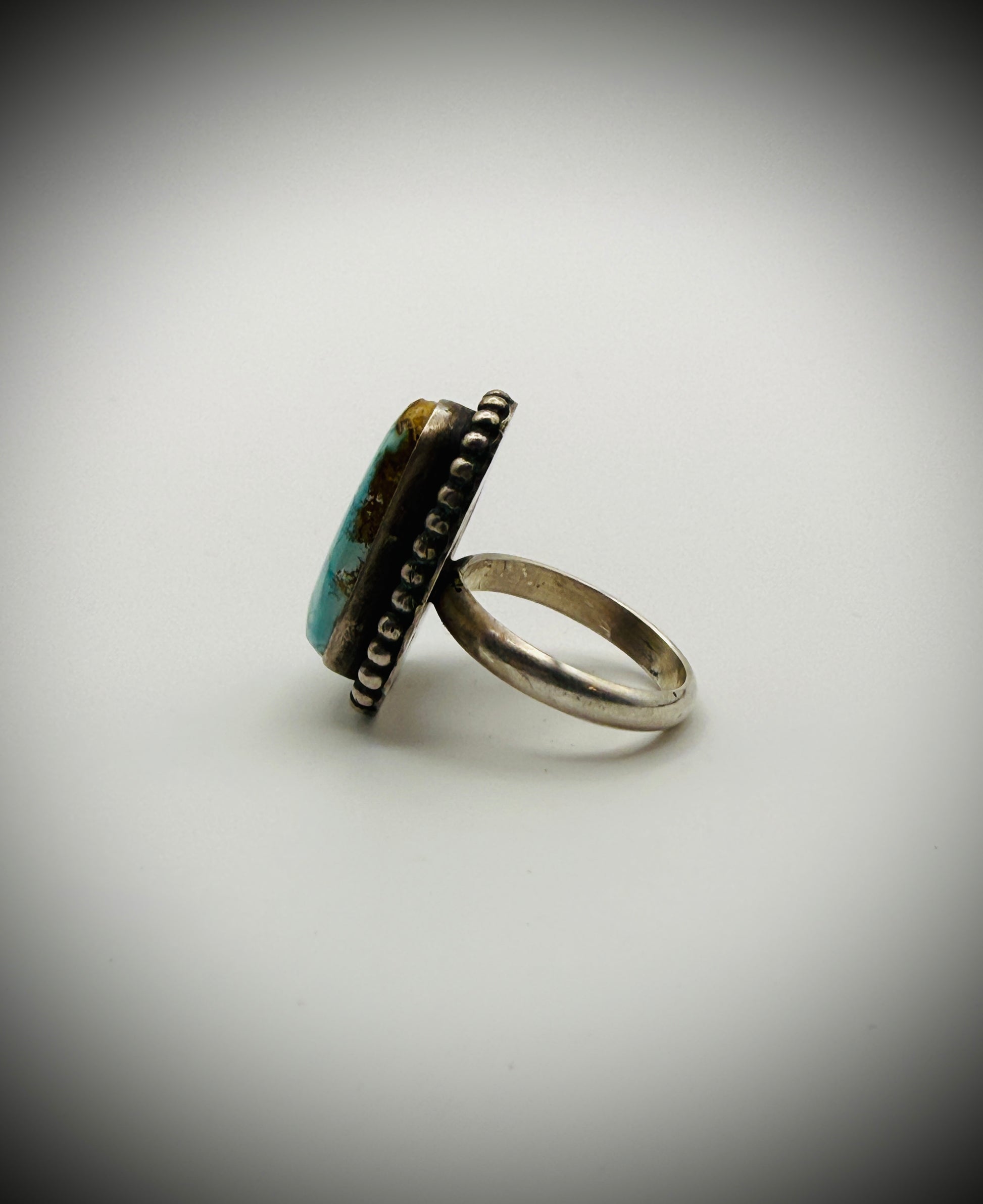Sterling Turquoise Statement Ring – Artist Signed “E” – Size 7.5 (10g)