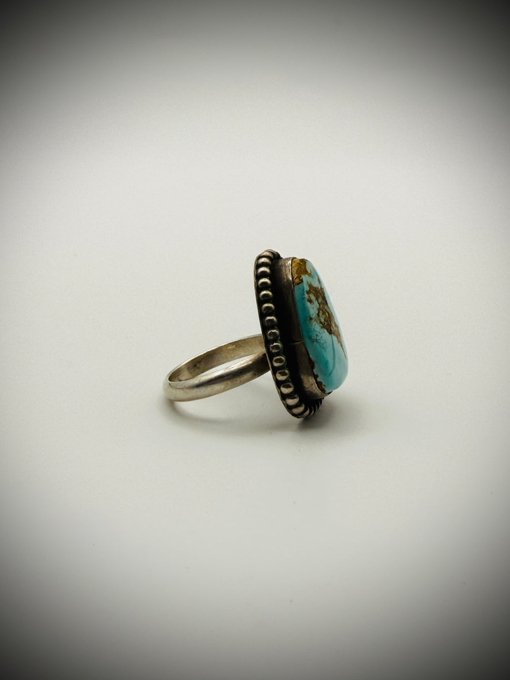 Sterling Turquoise Statement Ring – Artist Signed “E” – Size 7.5 (10g)