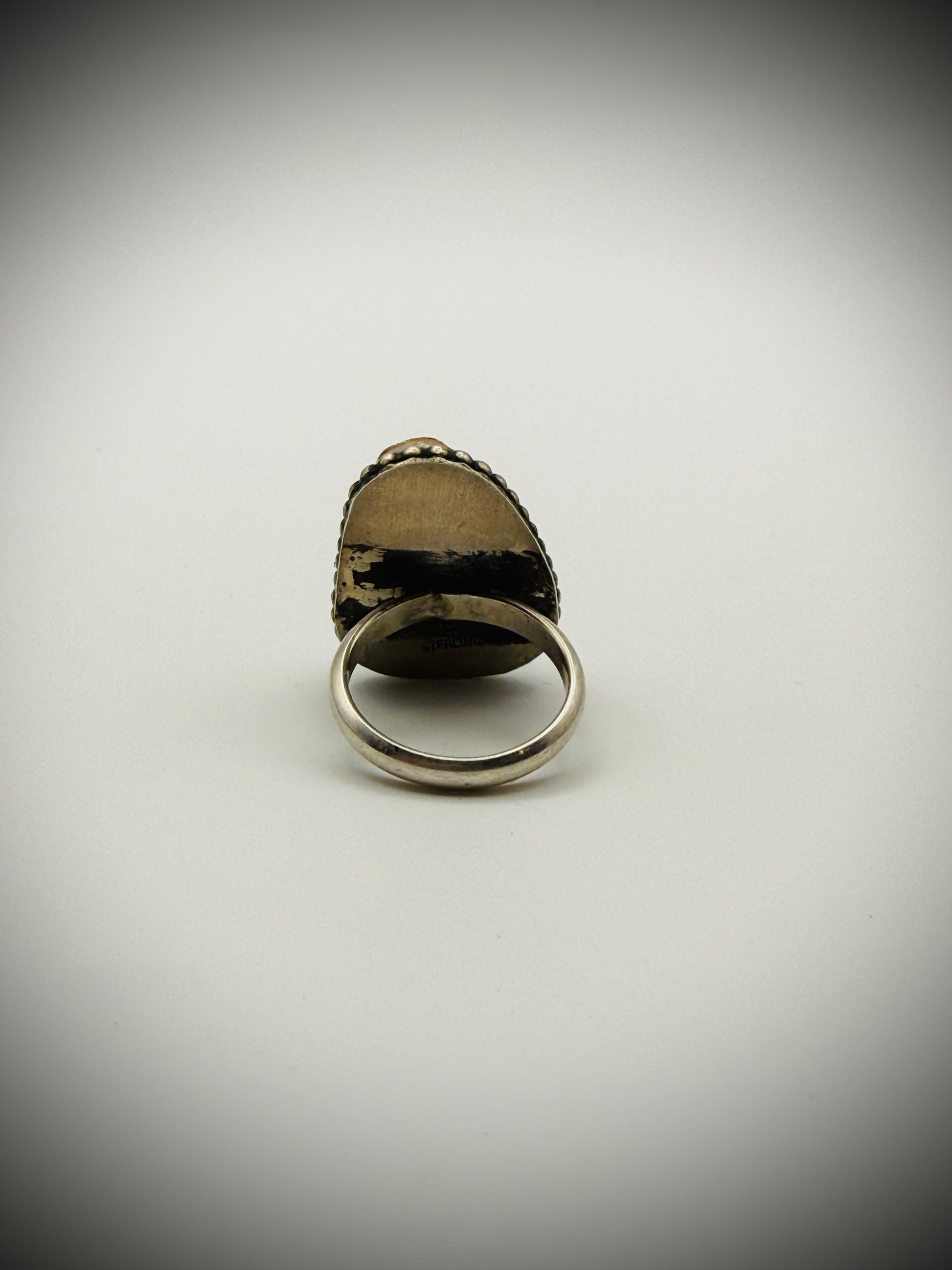 Sterling Turquoise Statement Ring – Artist Signed “E” – Size 7.5 (10g)