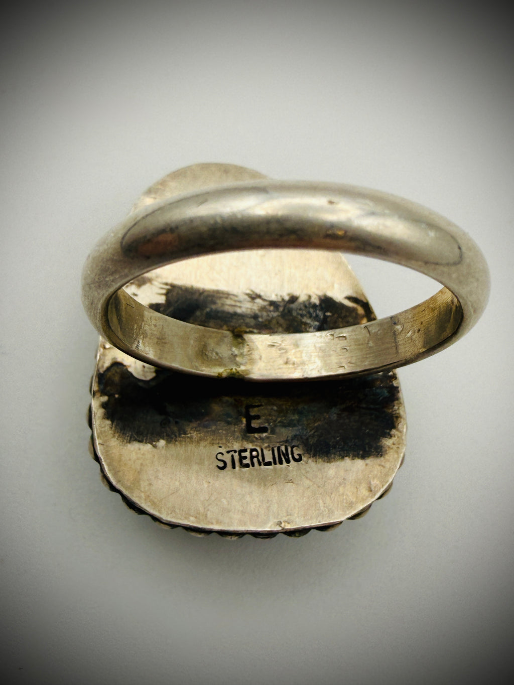 Sterling Turquoise Statement Ring – Artist Signed “E” – Size 7.5 (10g)