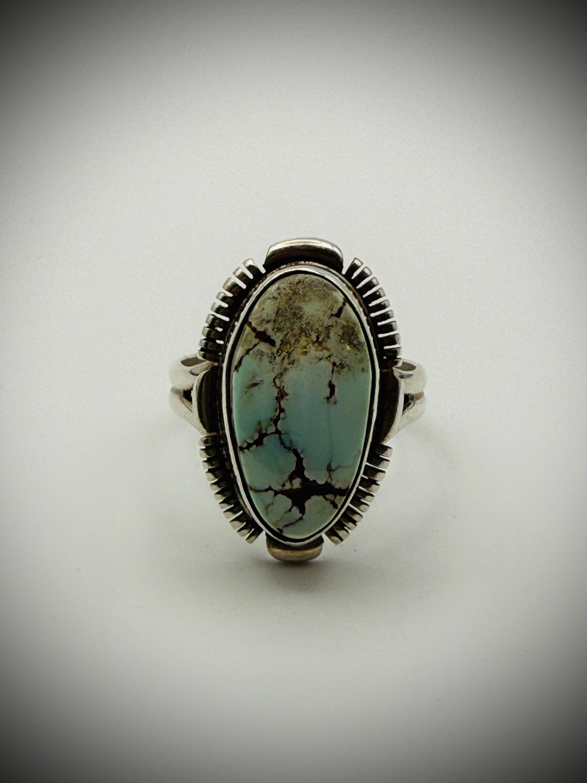 Navajo “RCC” (Richard Curley) Sterling Dry Creek Turquoise Ring – Size 8