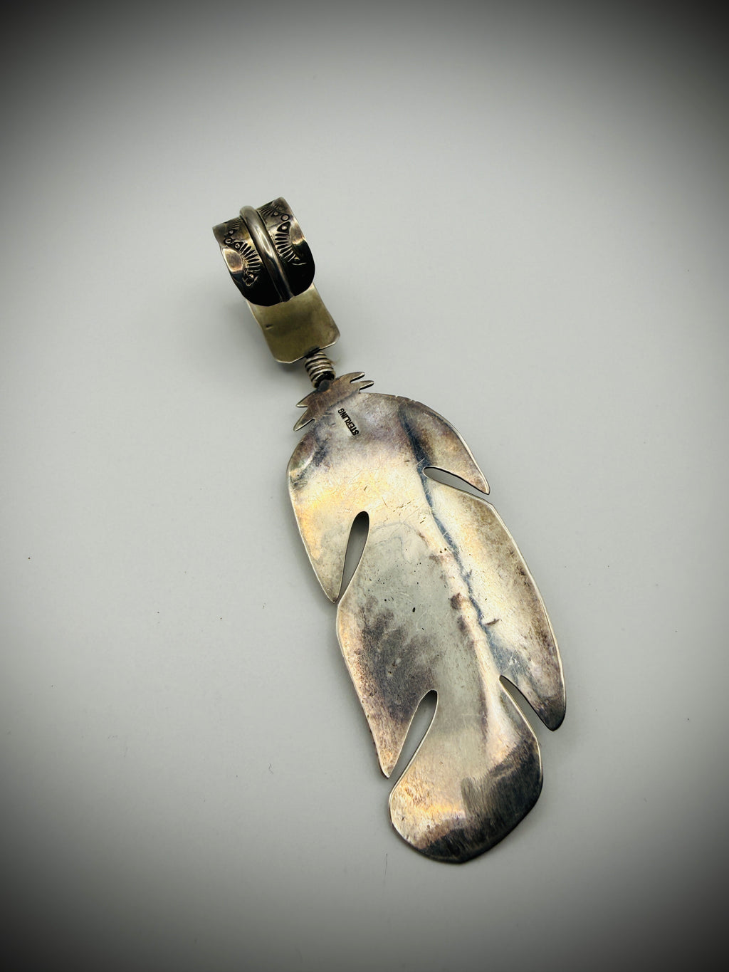 Sterling Feather Pendant w/ 3 Turquoise Cabs — 4", 17g — Hook Bail