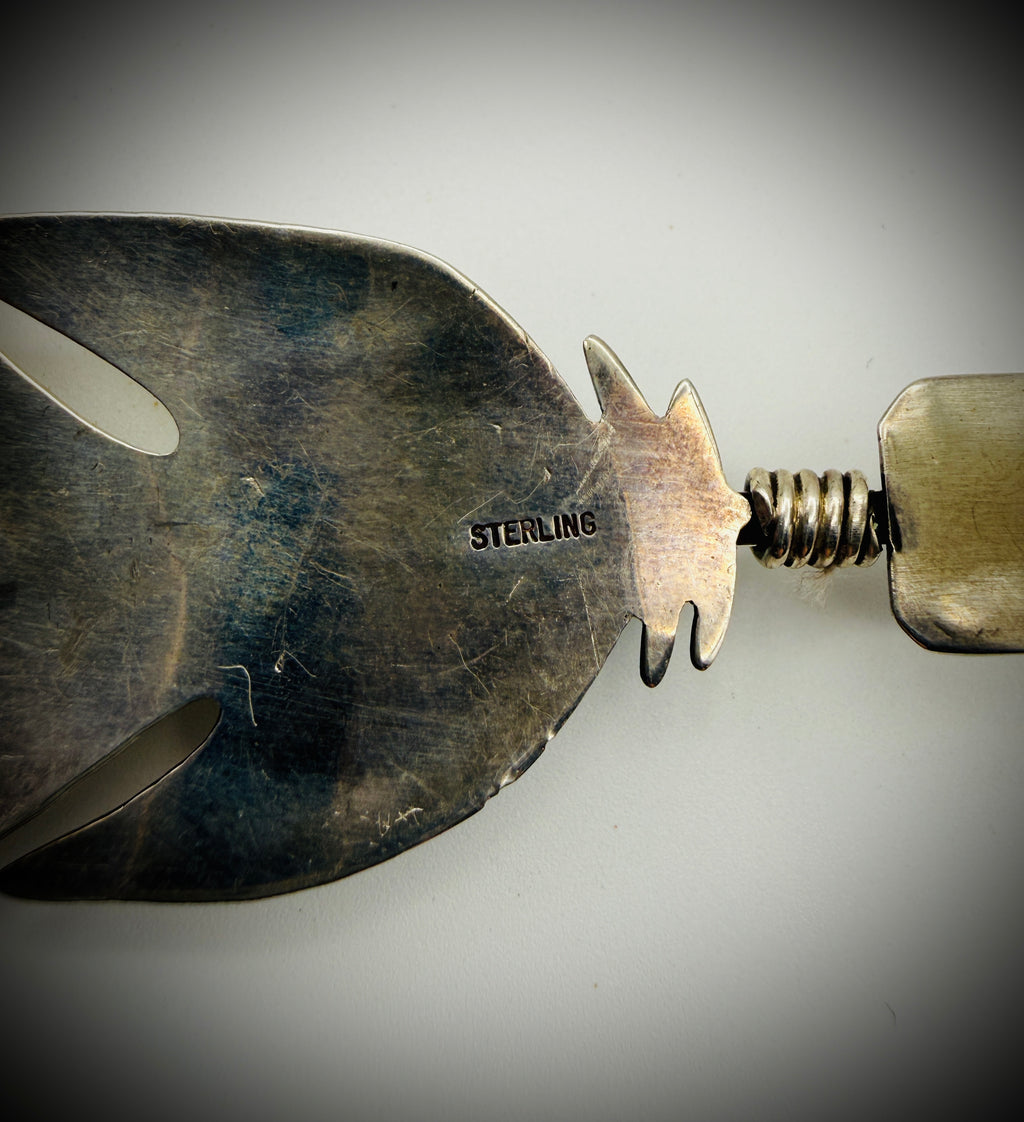 Sterling Feather Pendant w/ 3 Turquoise Cabs — 4", 17g — Hook Bail