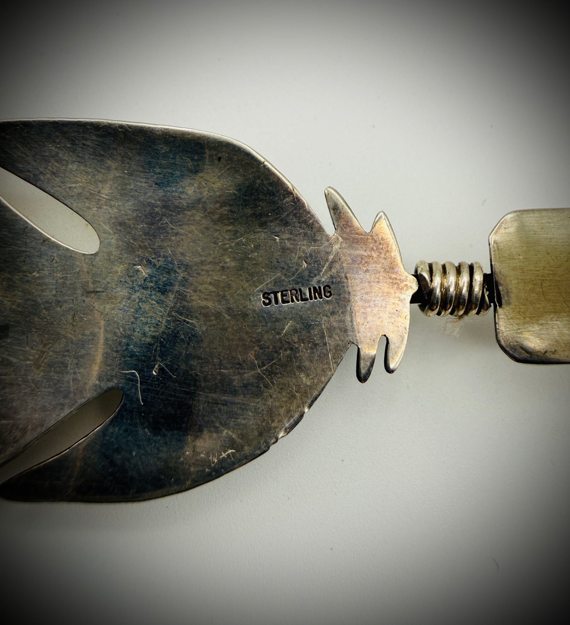 Sterling Feather Pendant w/ 3 Turquoise Cabs — 4", 17g — Hook Bail