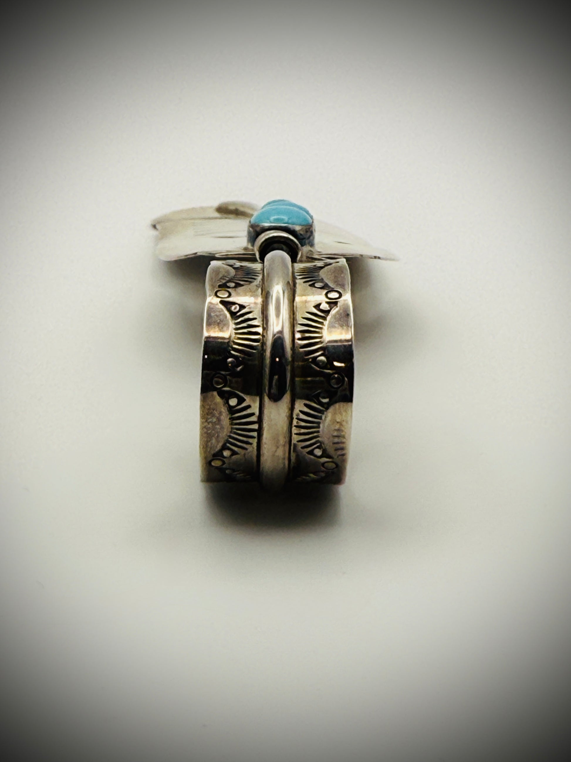 Sterling Feather Pendant w/ 3 Turquoise Cabs — 4", 17g — Hook Bail