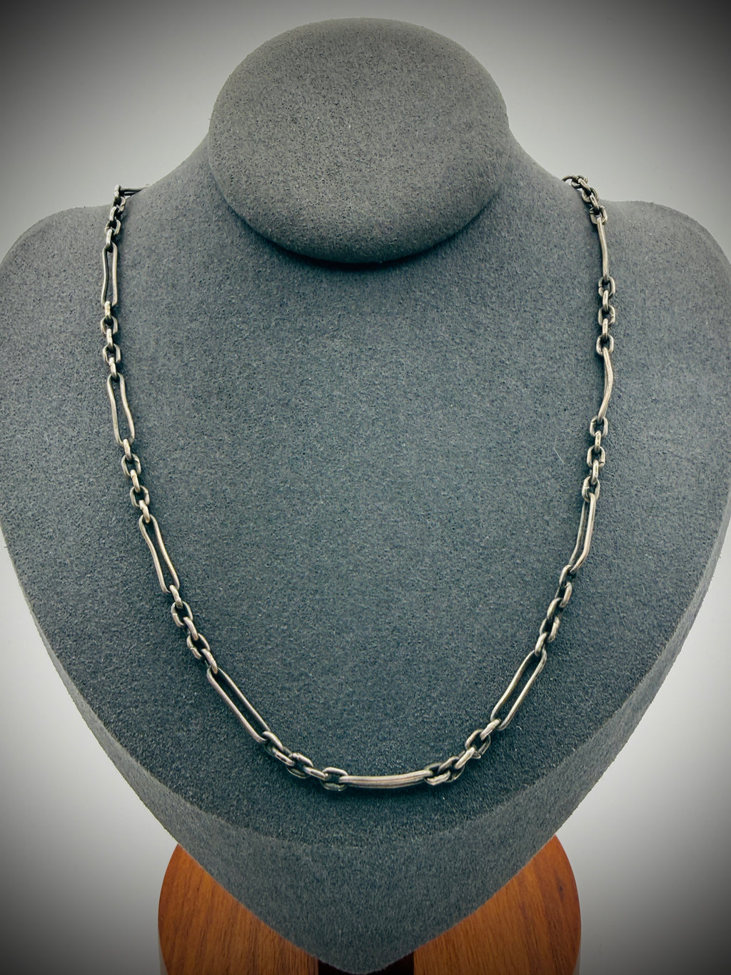 Vintage Sterling Paperclip Chain, 32" — 14g — Patina, Newer Clasp