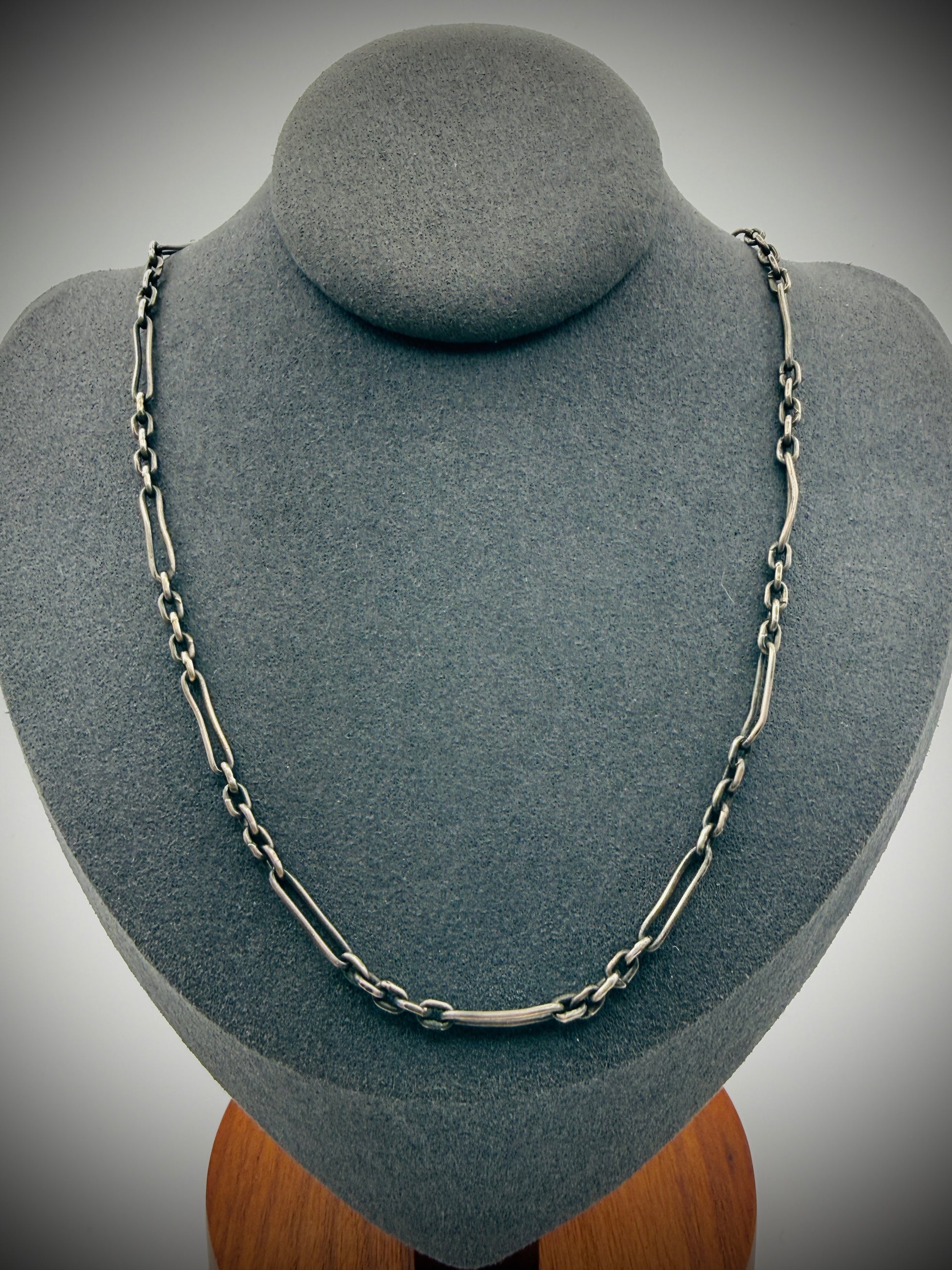 Vintage Sterling Paperclip Chain, 32" — 14g — Patina, Newer Clasp