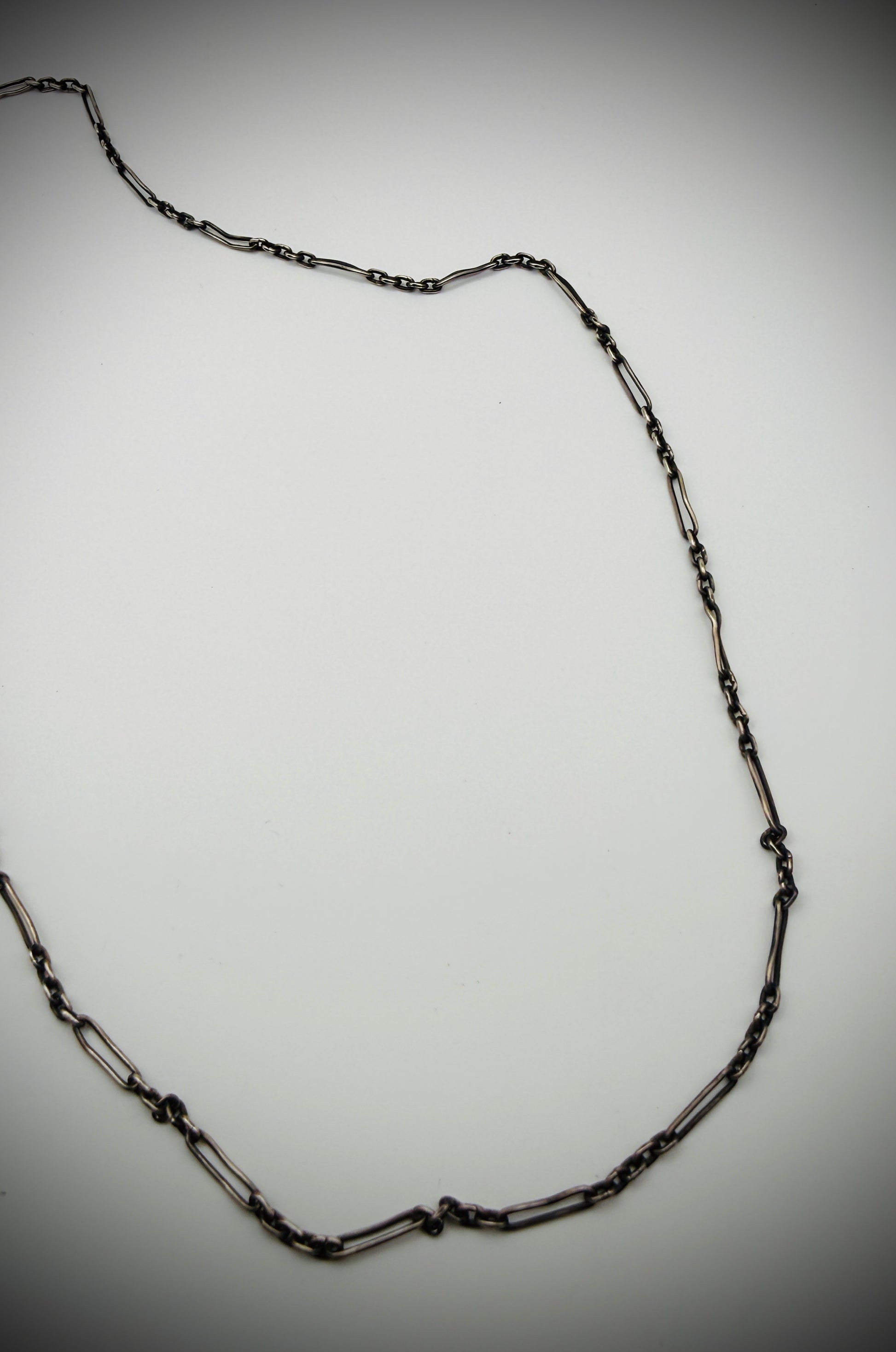 Vintage Sterling Paperclip Chain, 32" — 14g — Patina, Newer Clasp