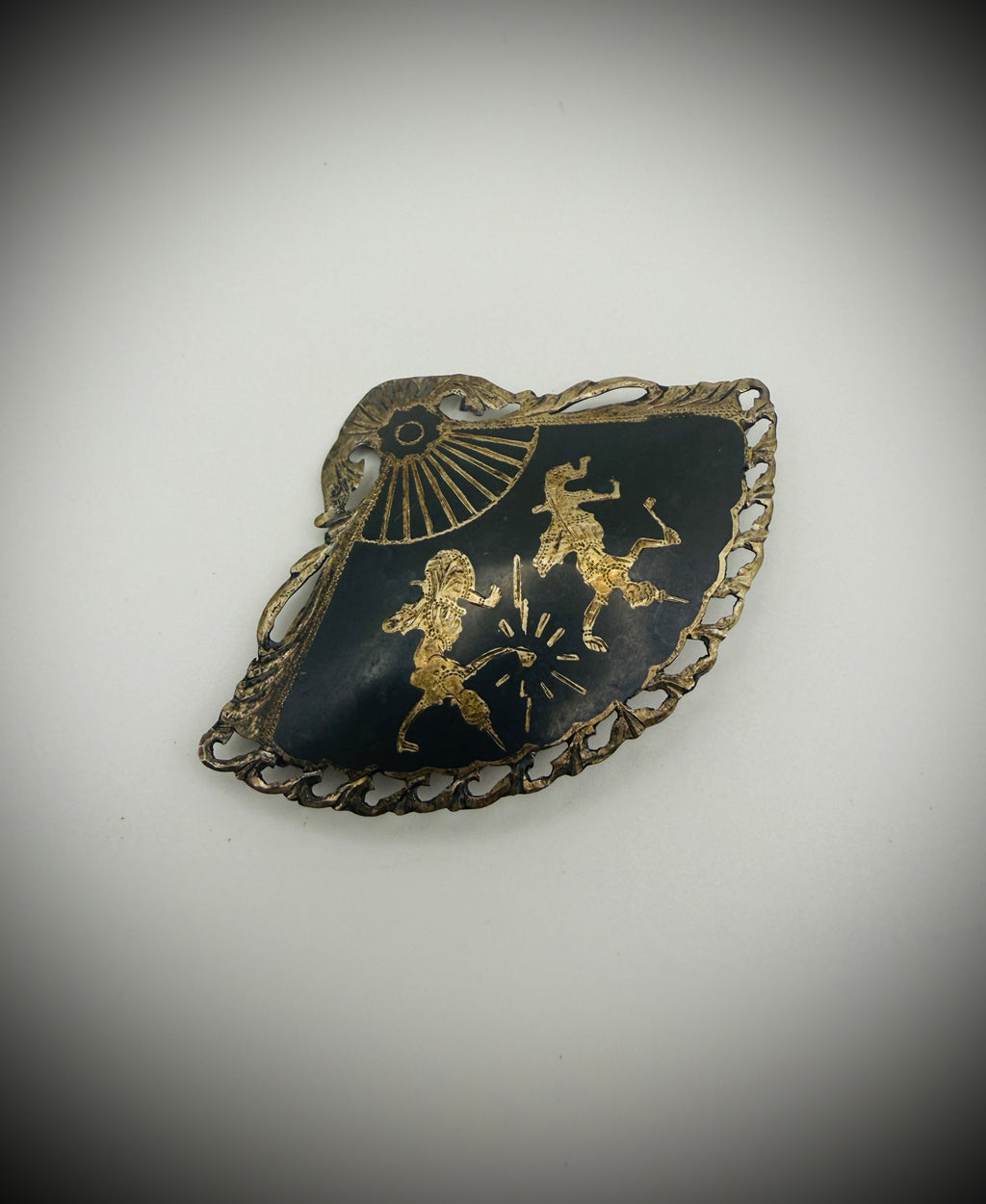 Vintage Siam Niello Lot – Compact, Bracelet (Repair), & 2 Brooches