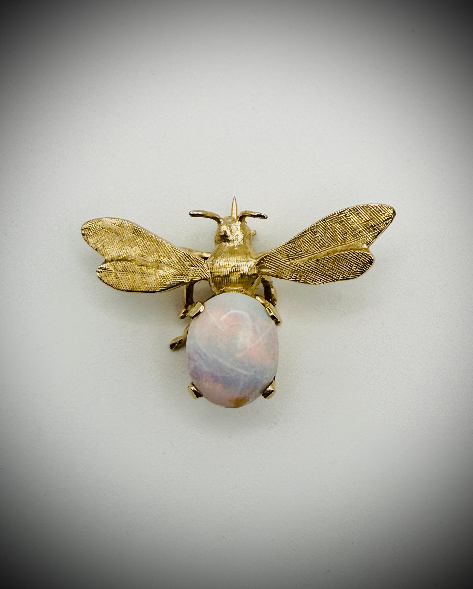Engel Brothers 14K Gold Opal Bee Brooch Vintage Figural Pin 3g