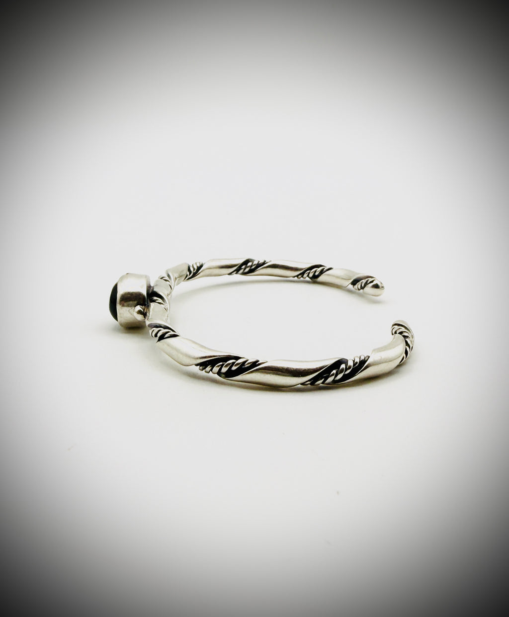 Sterling Twisted Rope Black Onyx Cuff Bracelet 6" 14g