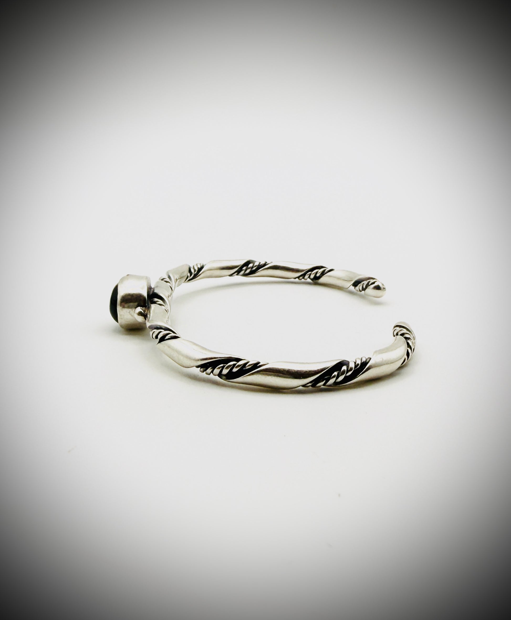 Sterling Twisted Rope Black Onyx Cuff Bracelet 6" 14g