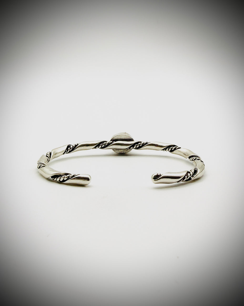 Sterling Twisted Rope Black Onyx Cuff Bracelet 6" 14g