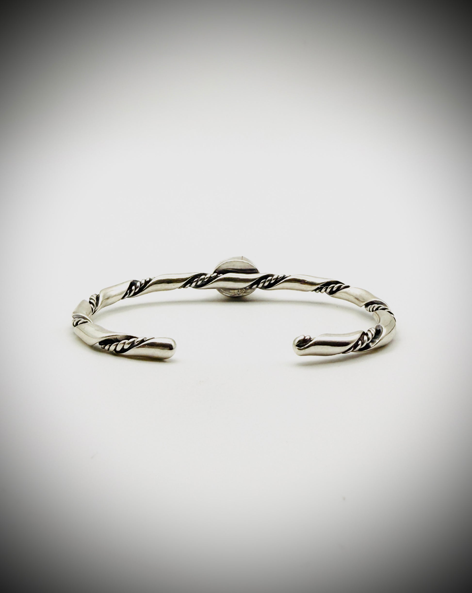 Sterling Twisted Rope Black Onyx Cuff Bracelet 6" 14g