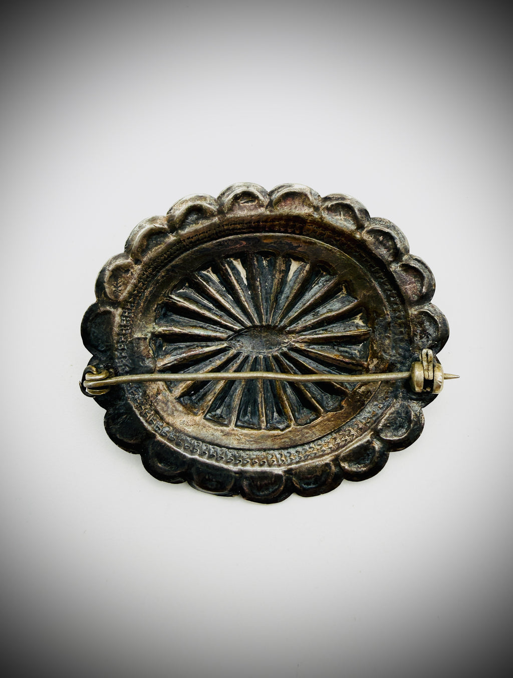 Vintage Sterling Turquoise Concho Brooch Pin 1.75" 8g
