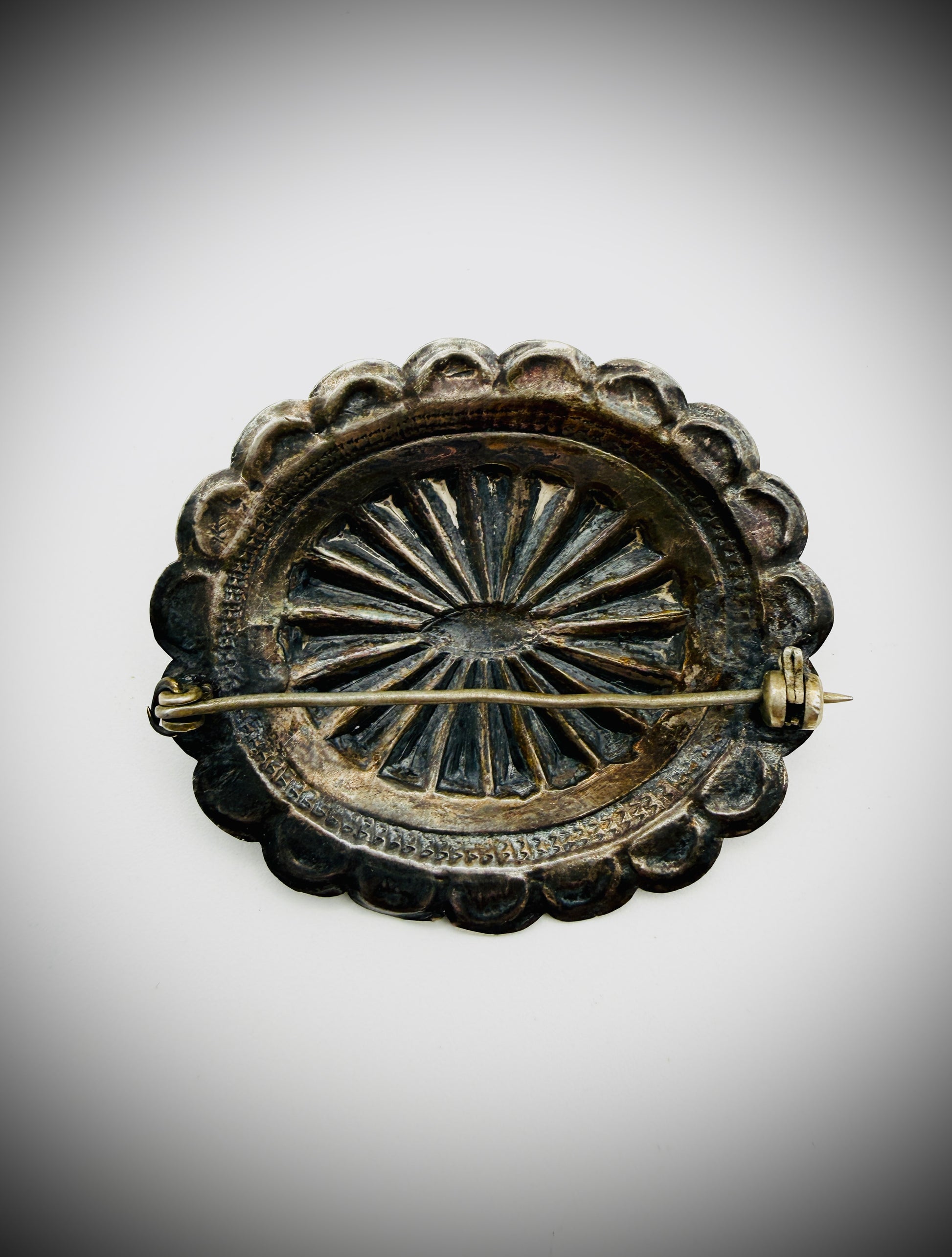 Vintage Sterling Turquoise Concho Brooch Pin 1.75" 8g