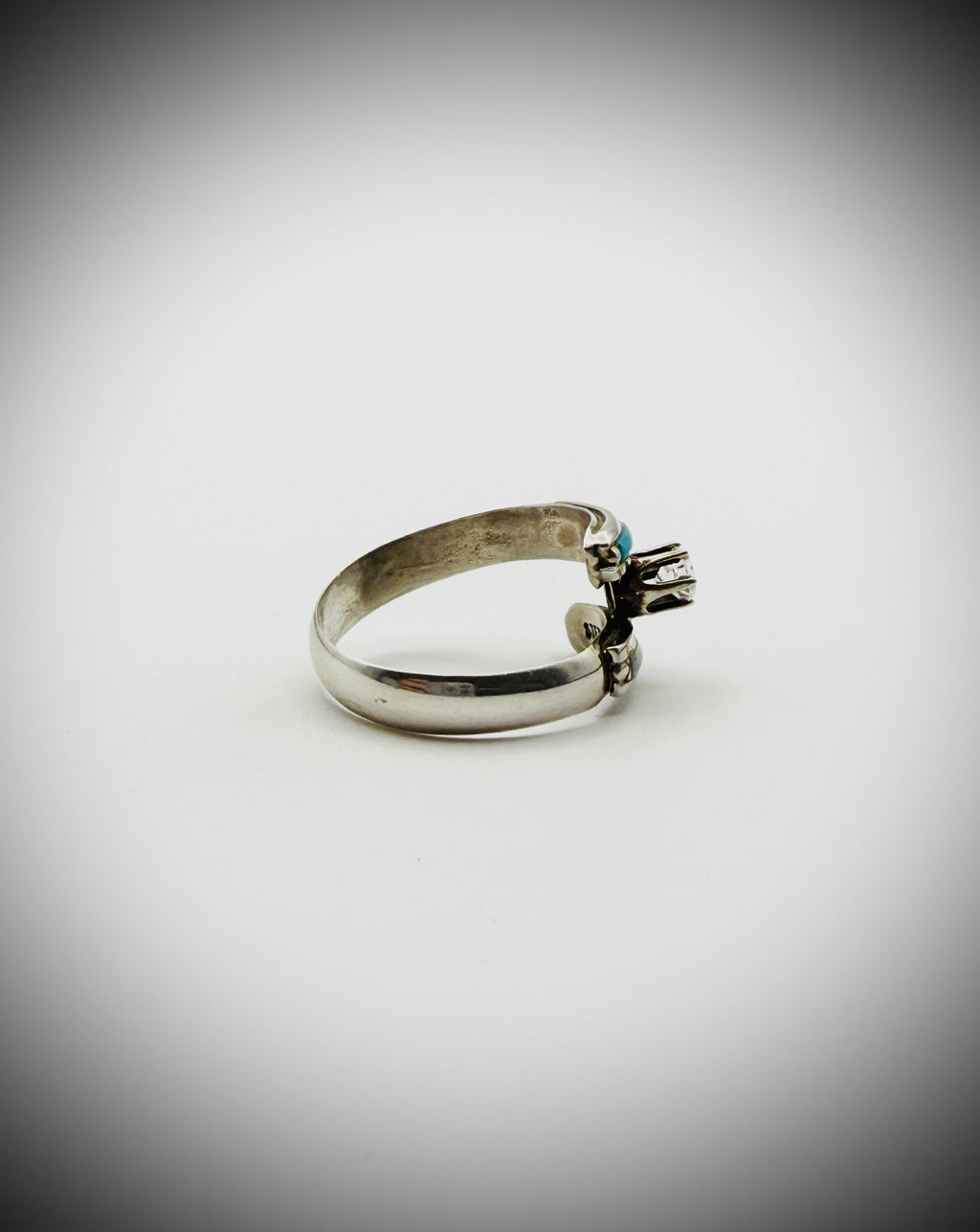 Vintage Sterling Multi-Stone Inlay Bypass Ring, Size 9 – Signed “DD”
