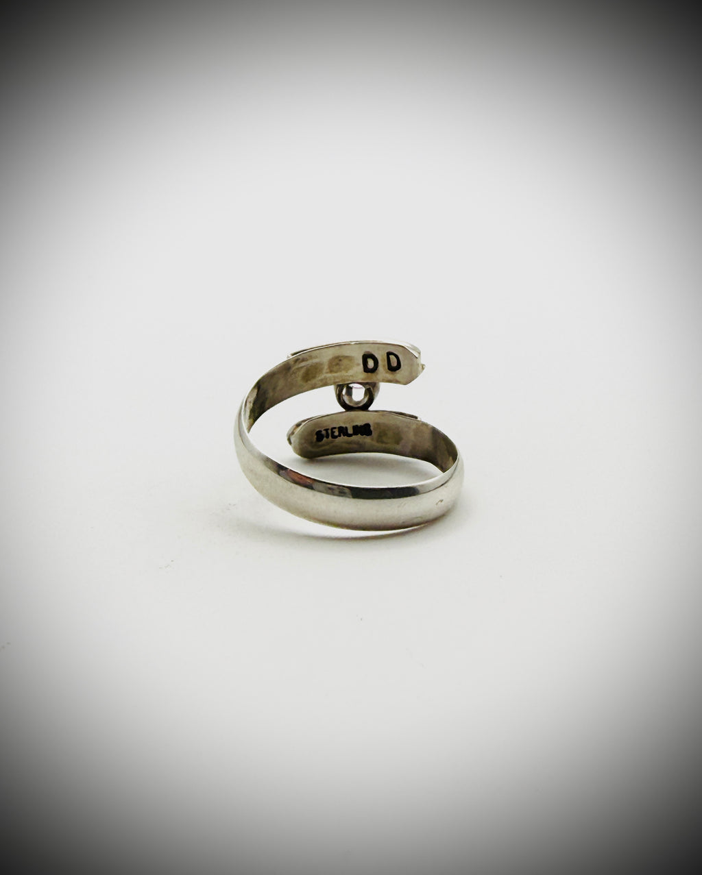 Vintage Sterling Multi-Stone Inlay Bypass Ring, Size 9 – Signed “DD”