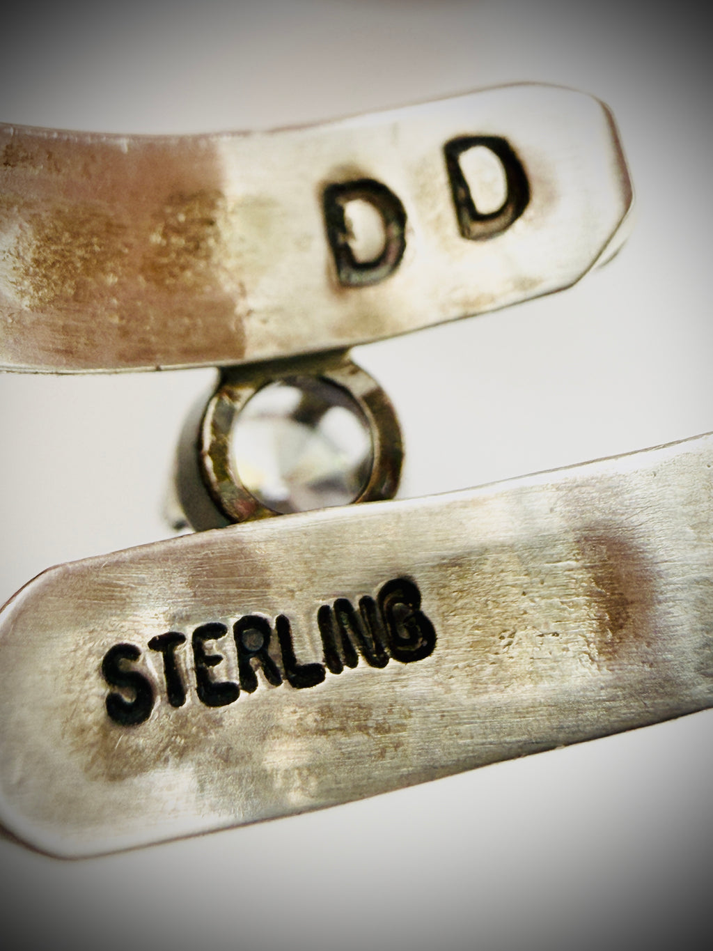 Vintage Sterling Multi-Stone Inlay Bypass Ring, Size 9 – Signed “DD”