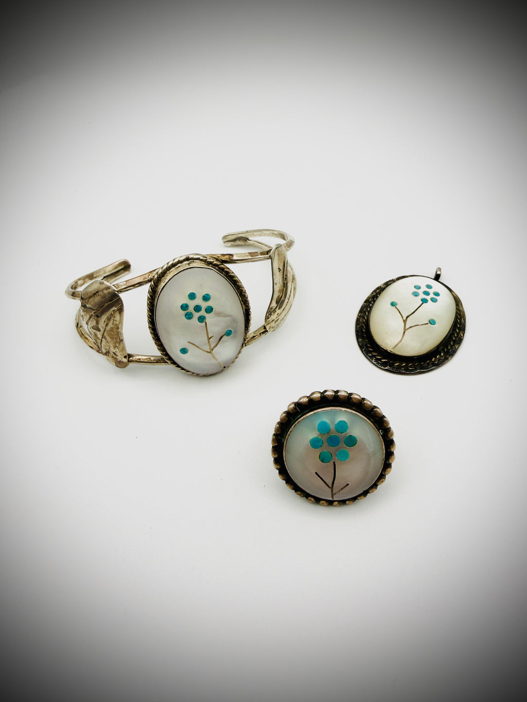 Vintage Sterling Silver (Cuff + Ring + Pendant) Set – Lot of 3